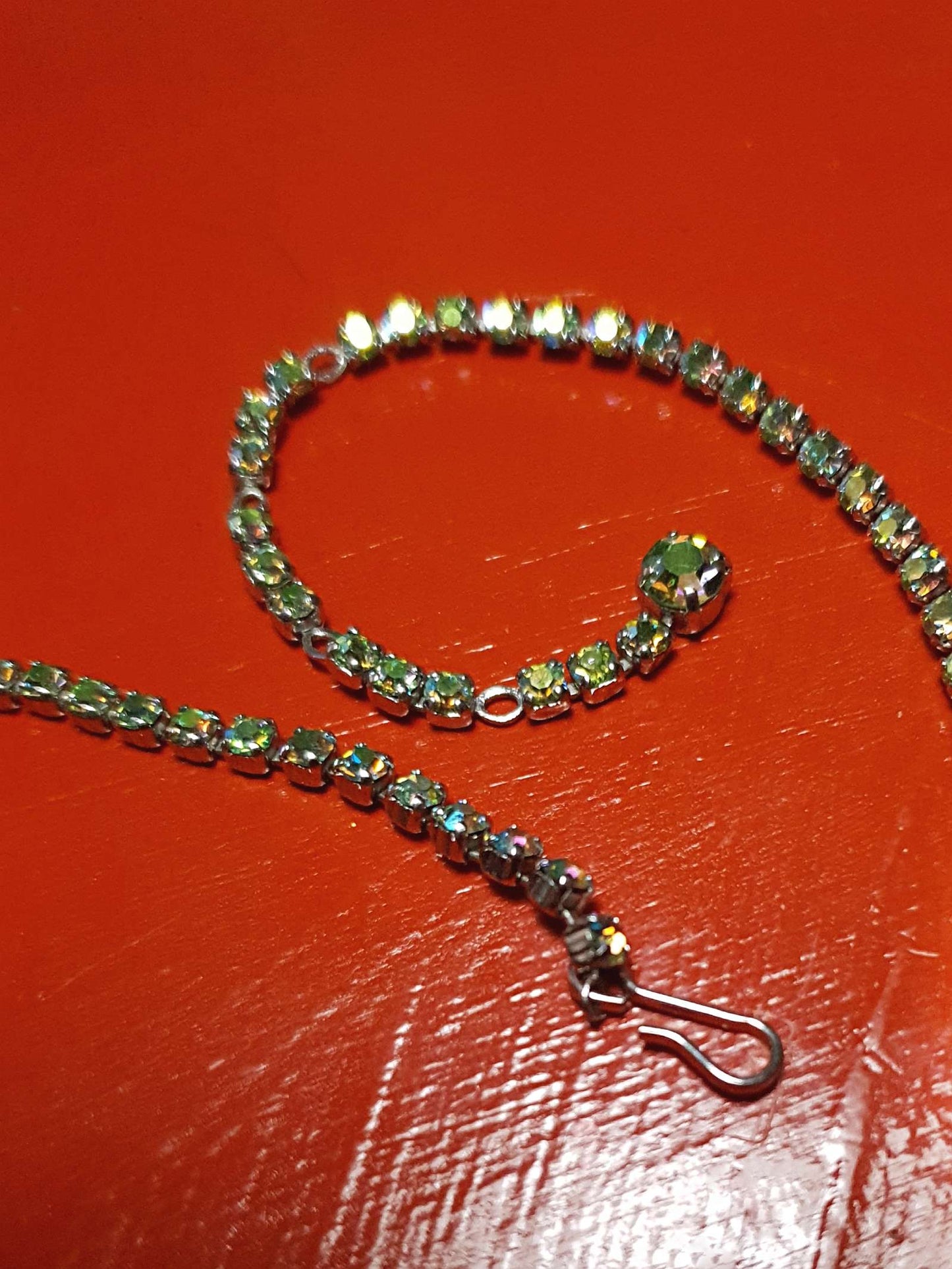 Vintage 1950s Aurora Borealis Rhinestone Necklace 17" Blue Green Mid-Century