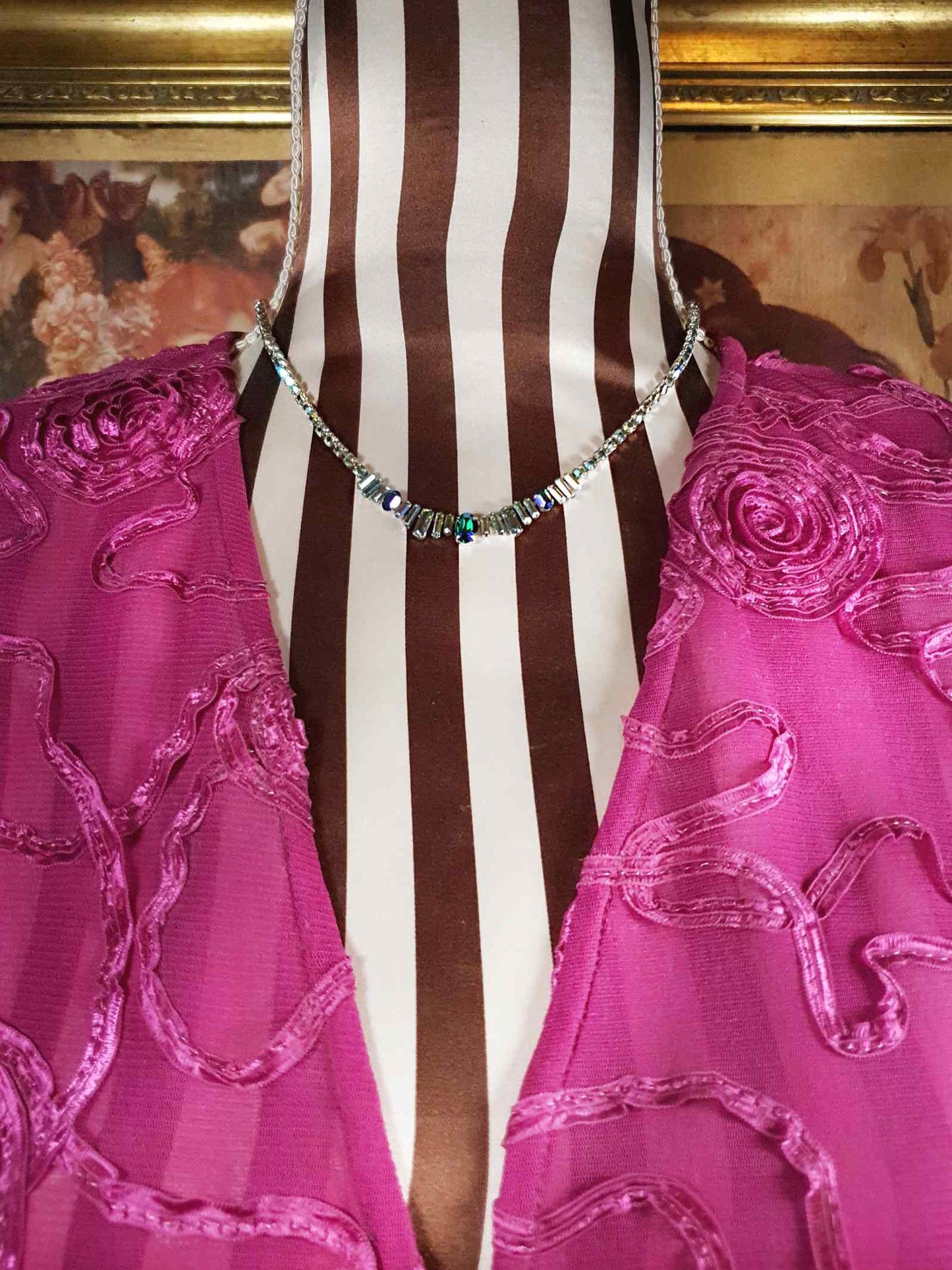 Vintage 1950s Aurora Borealis Rhinestone Necklace 17" Blue Green Mid-Century
