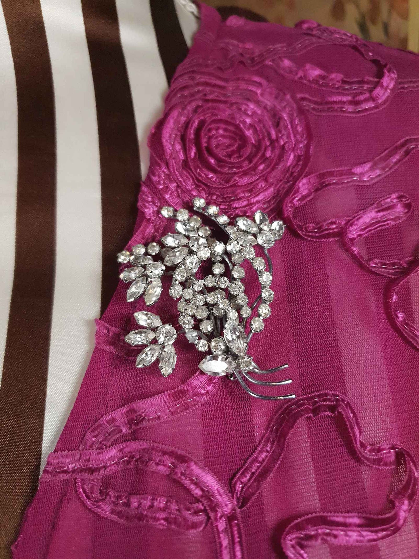 Vintage 1950s Floral Rhinestone Brooch Flower Bouquet Mid-Century