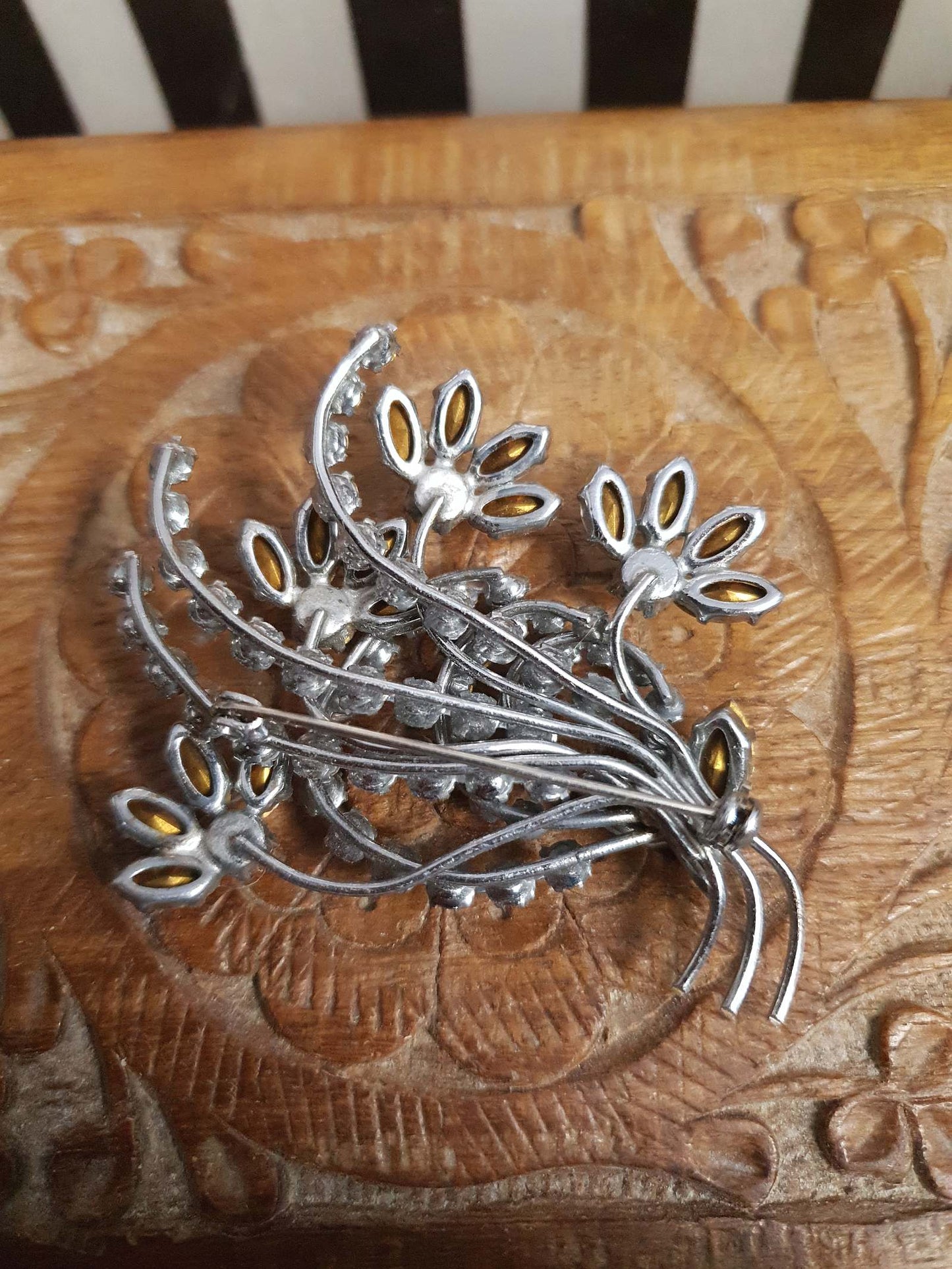 Vintage 1950s Floral Rhinestone Brooch Flower Bouquet Mid-Century