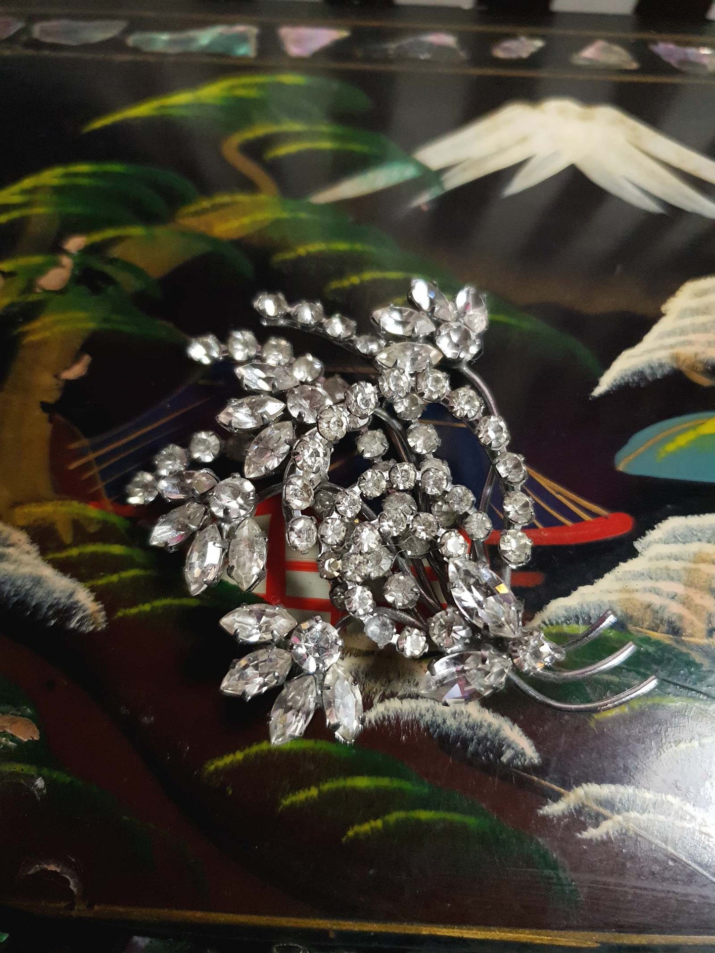 Vintage 1950s Floral Rhinestone Brooch Flower Bouquet Mid-Century