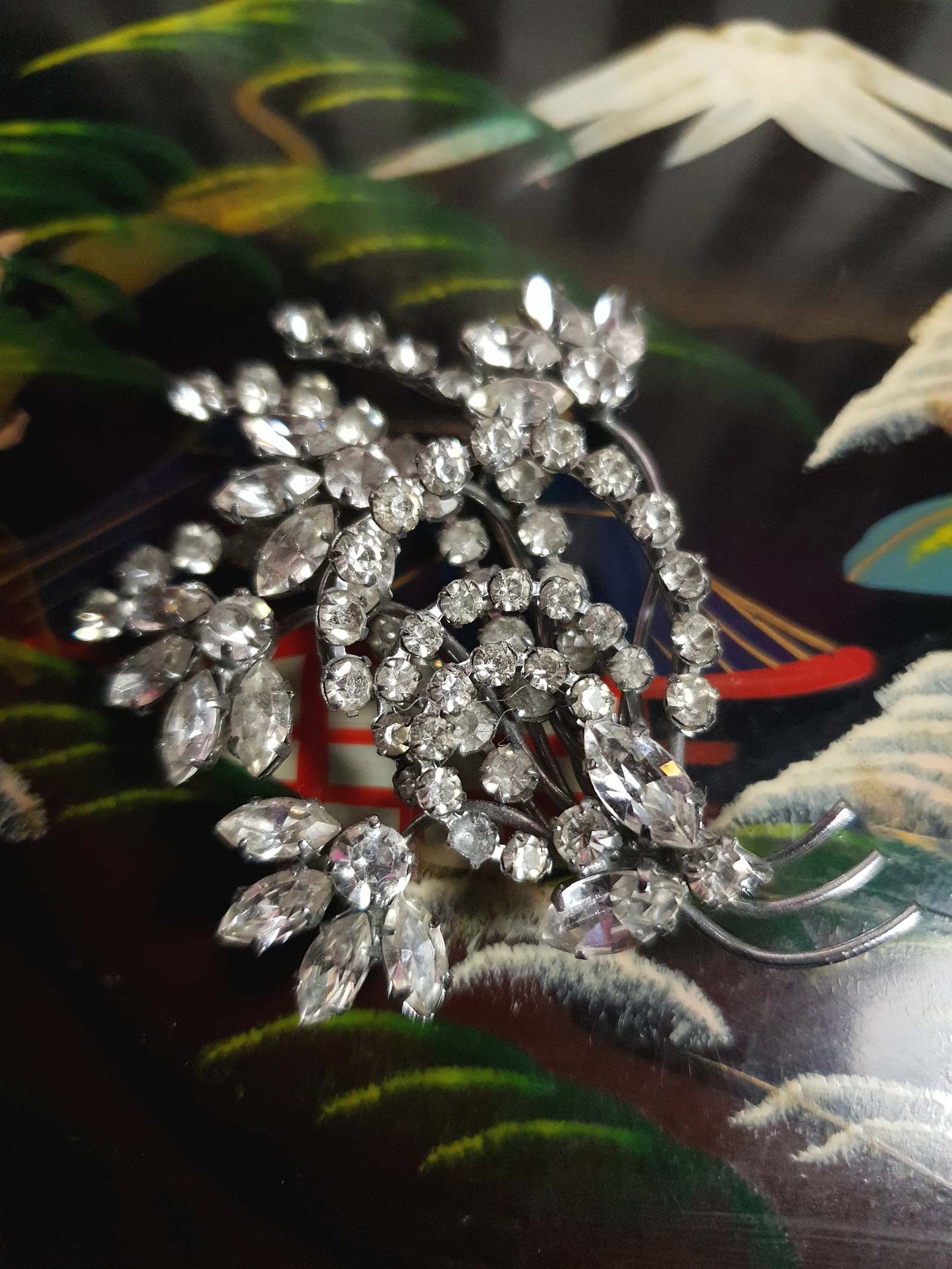 Vintage 1950s Floral Rhinestone Brooch Flower Bouquet Mid-Century