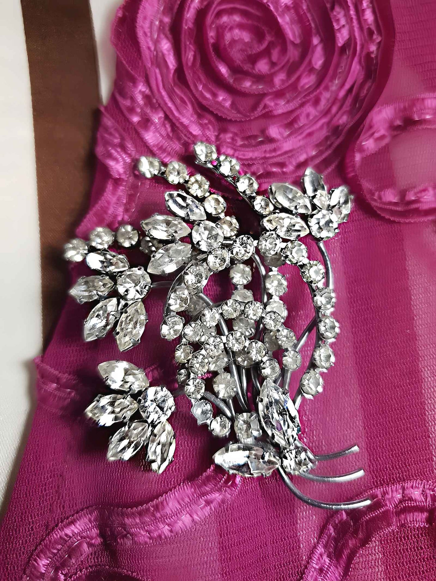 Vintage 1950s Floral Rhinestone Brooch Flower Bouquet Mid-Century