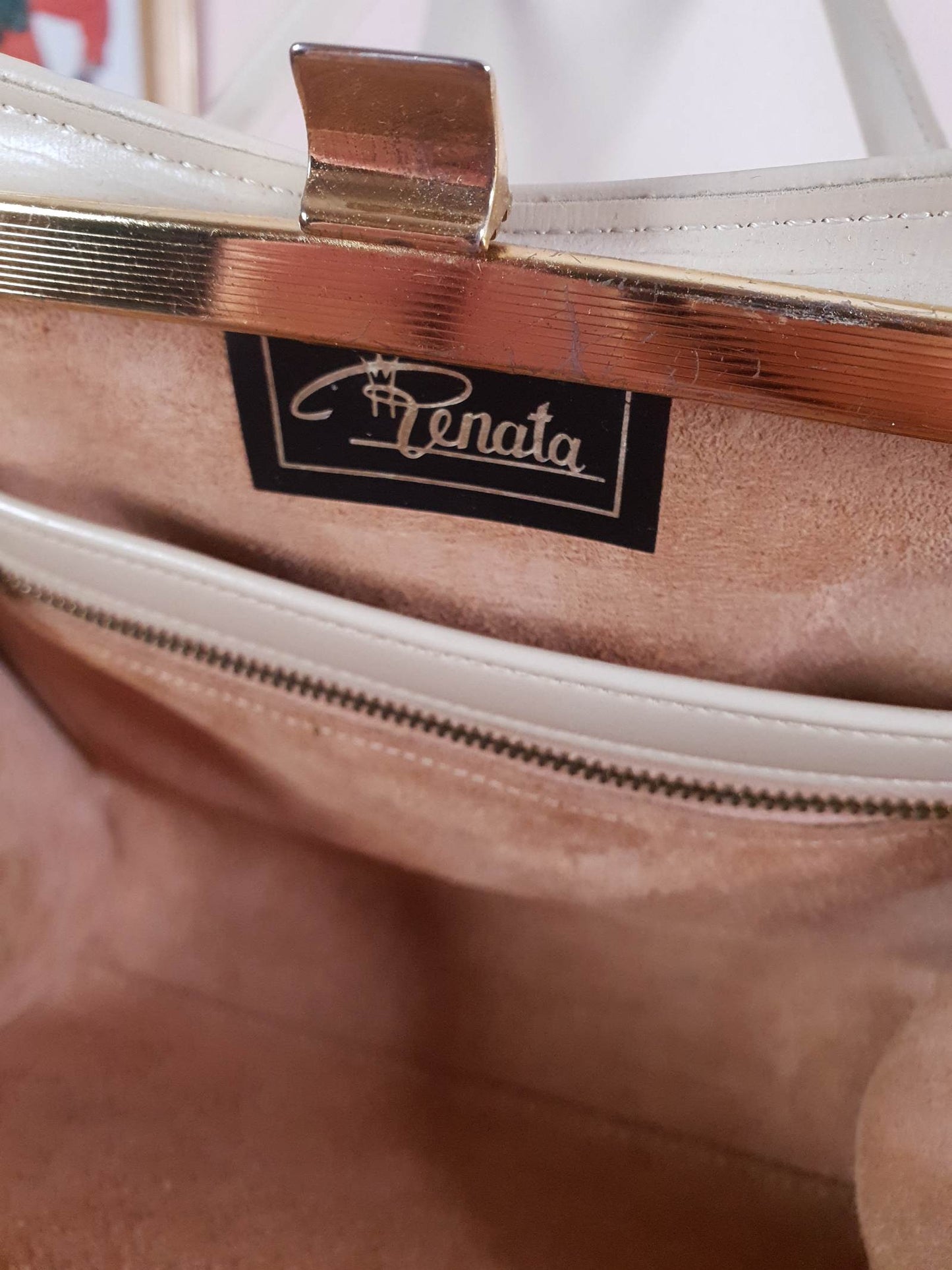 Vintage 1950s Handbag Tote Bag Top Handle Cream and Gold Retro