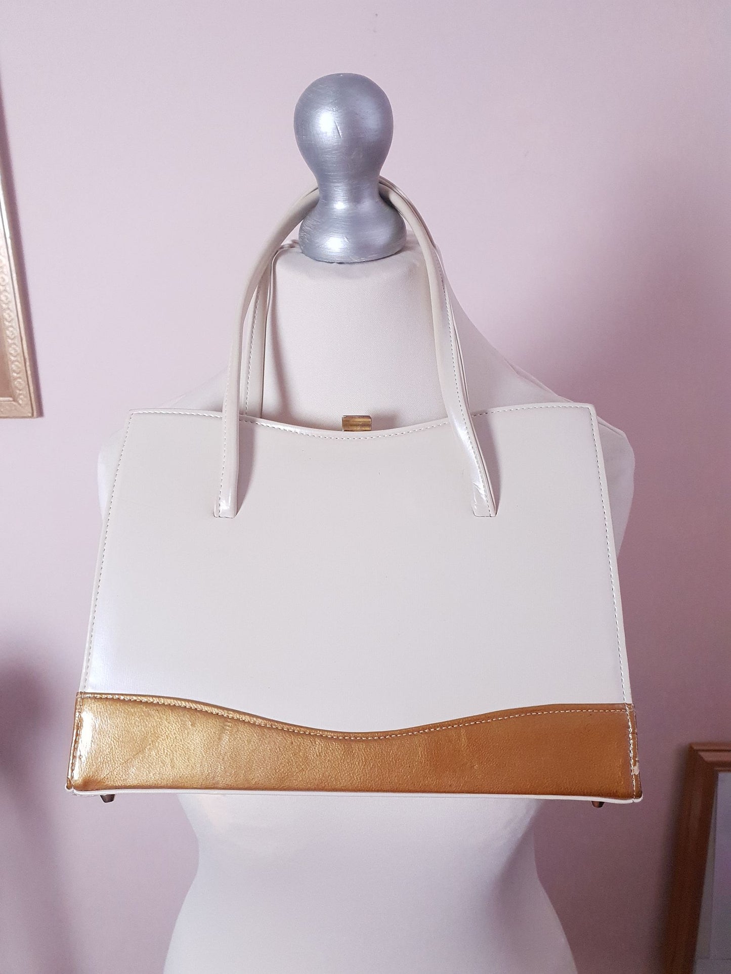 Vintage 1950s Cream and Gold Handbag Tote Bag