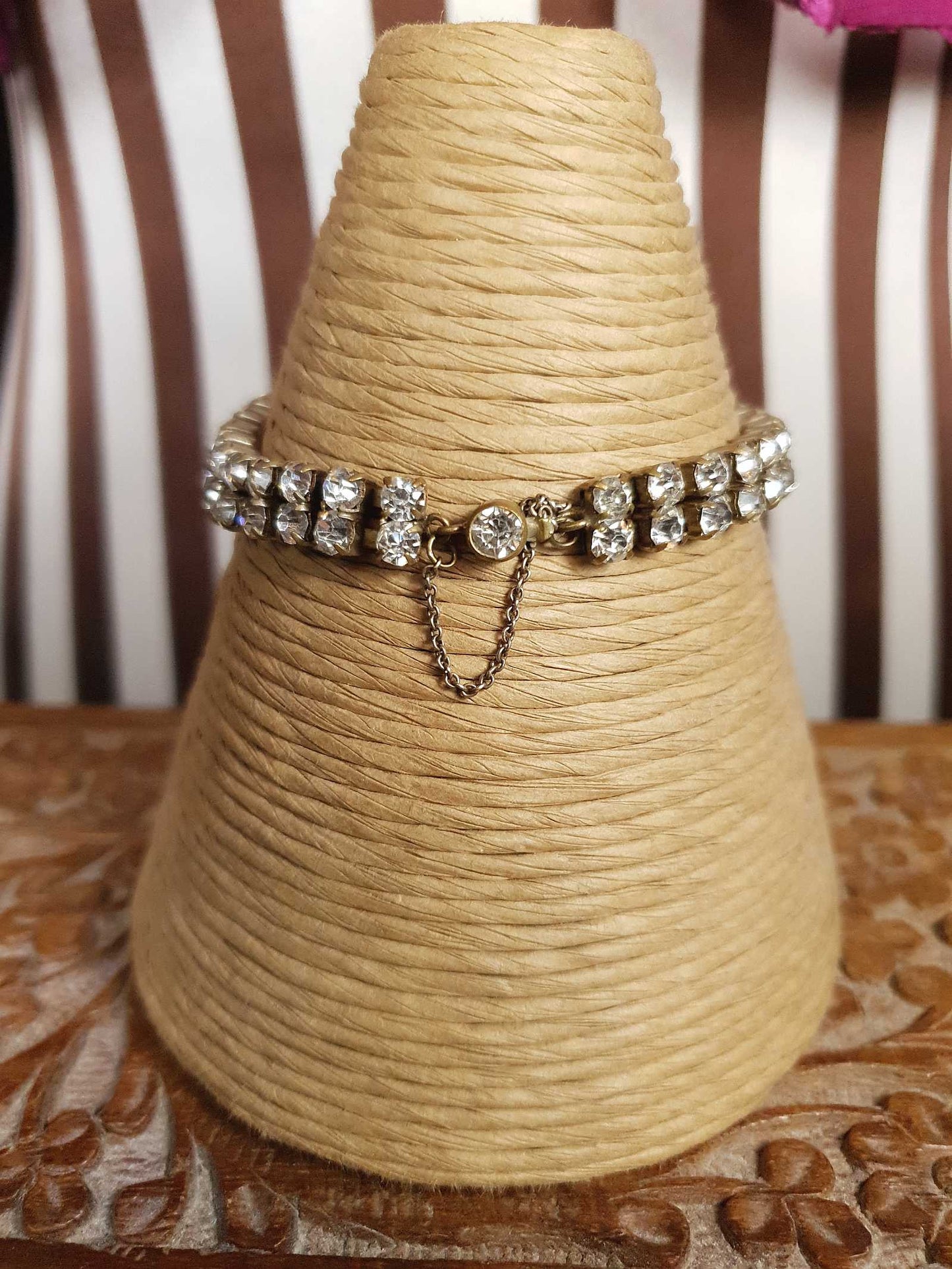 Vintage 1950s Rhinestone Necklace Bracelet Set Demi Parure Mid-Century
