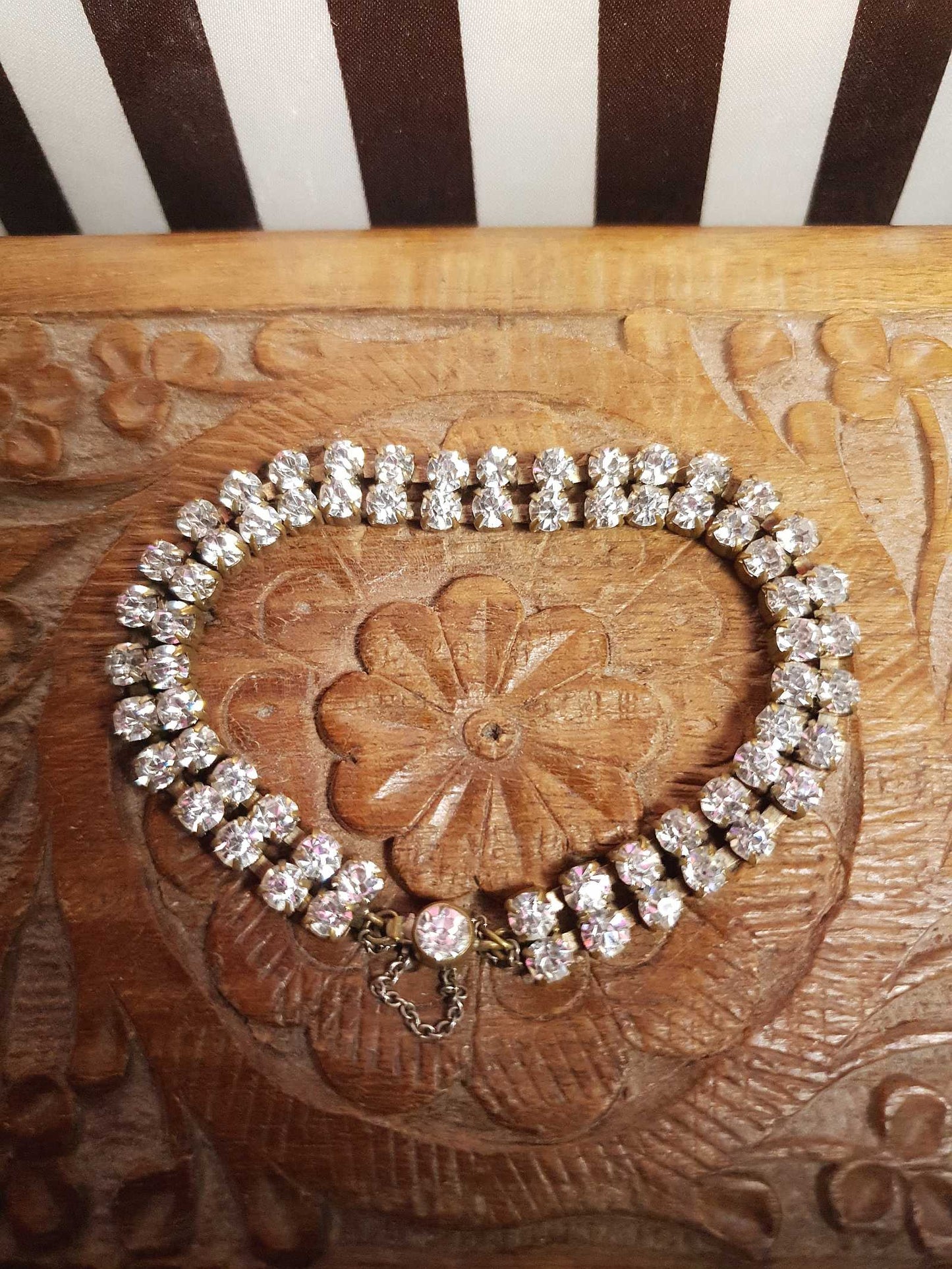 Vintage 1950s Rhinestone Necklace Bracelet Set Demi Parure Mid-Century