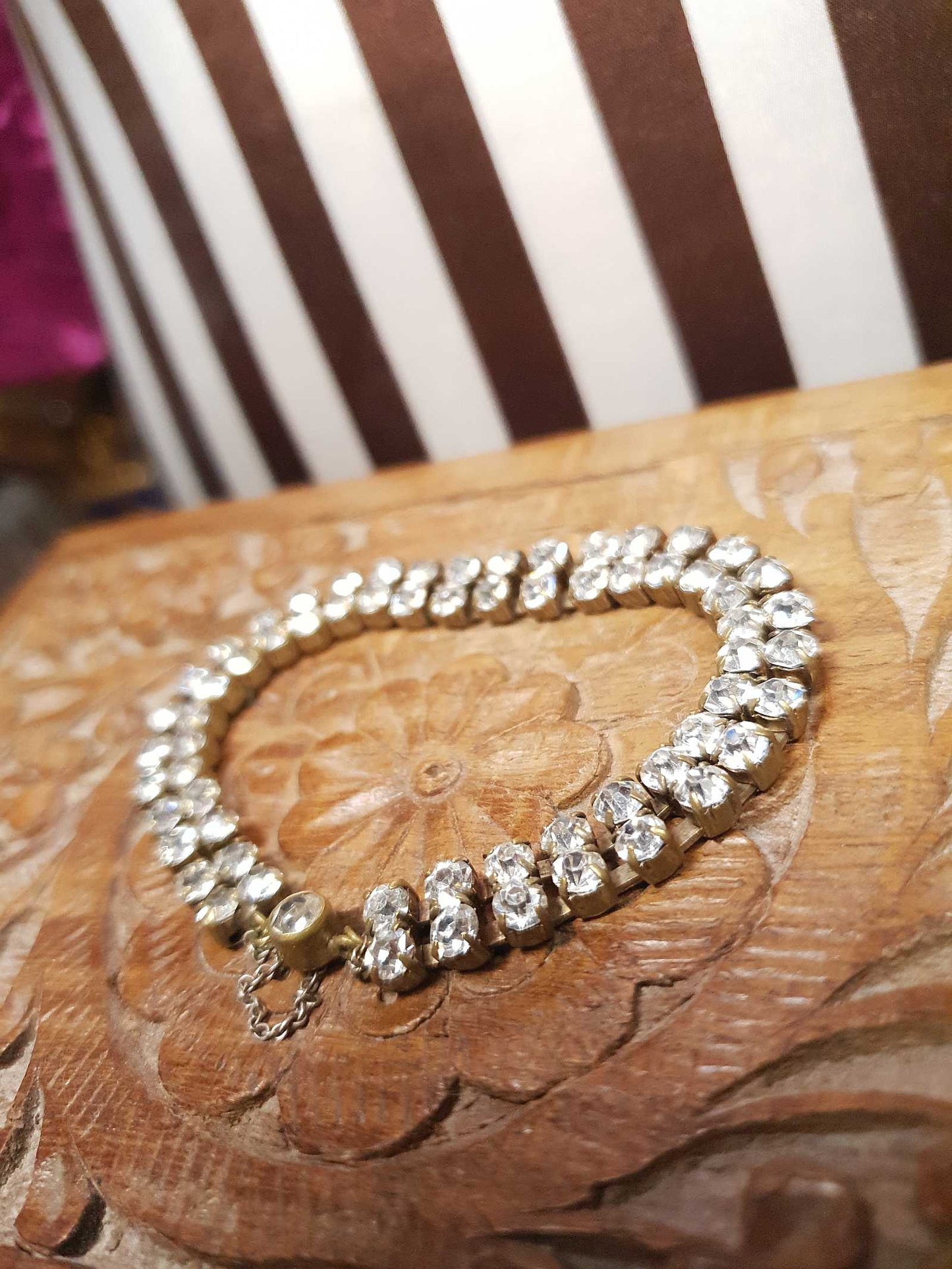 Vintage 1950s Rhinestone Necklace Bracelet Set Demi Parure Mid-Century