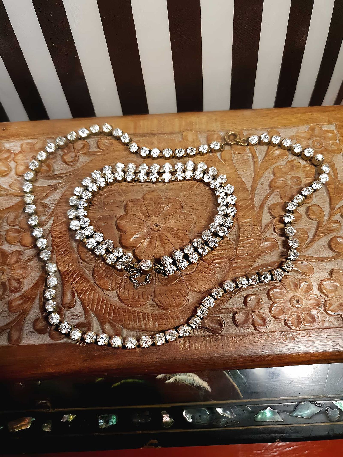 Vintage 1950s Rhinestone Necklace Bracelet Set Demi Parure Mid-Century