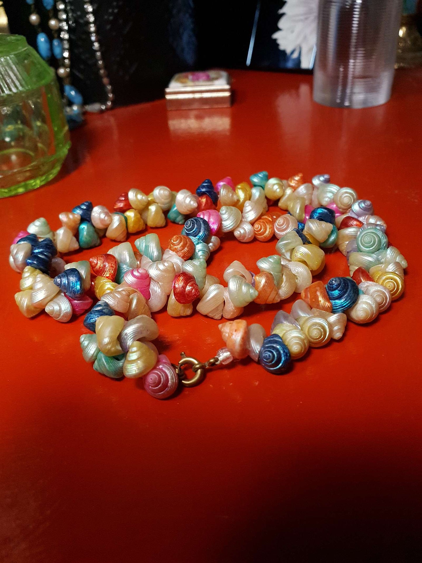 Vintage 1950s Trochus Shell Necklace 19" Iridescent Multi Coloured