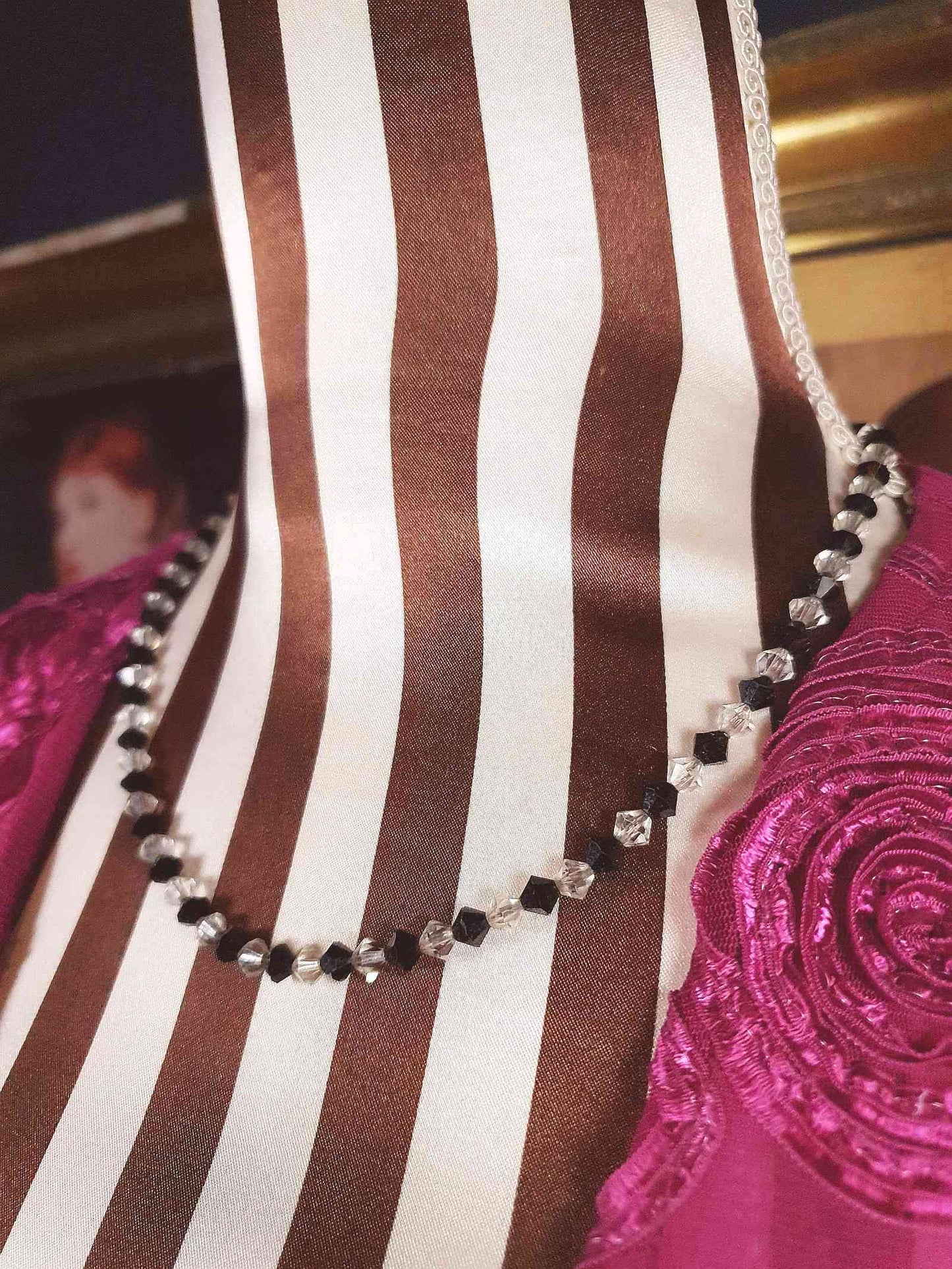 Vintage 1950s Crystal Necklace 18" Rhinestone Clear Black Mid-Century