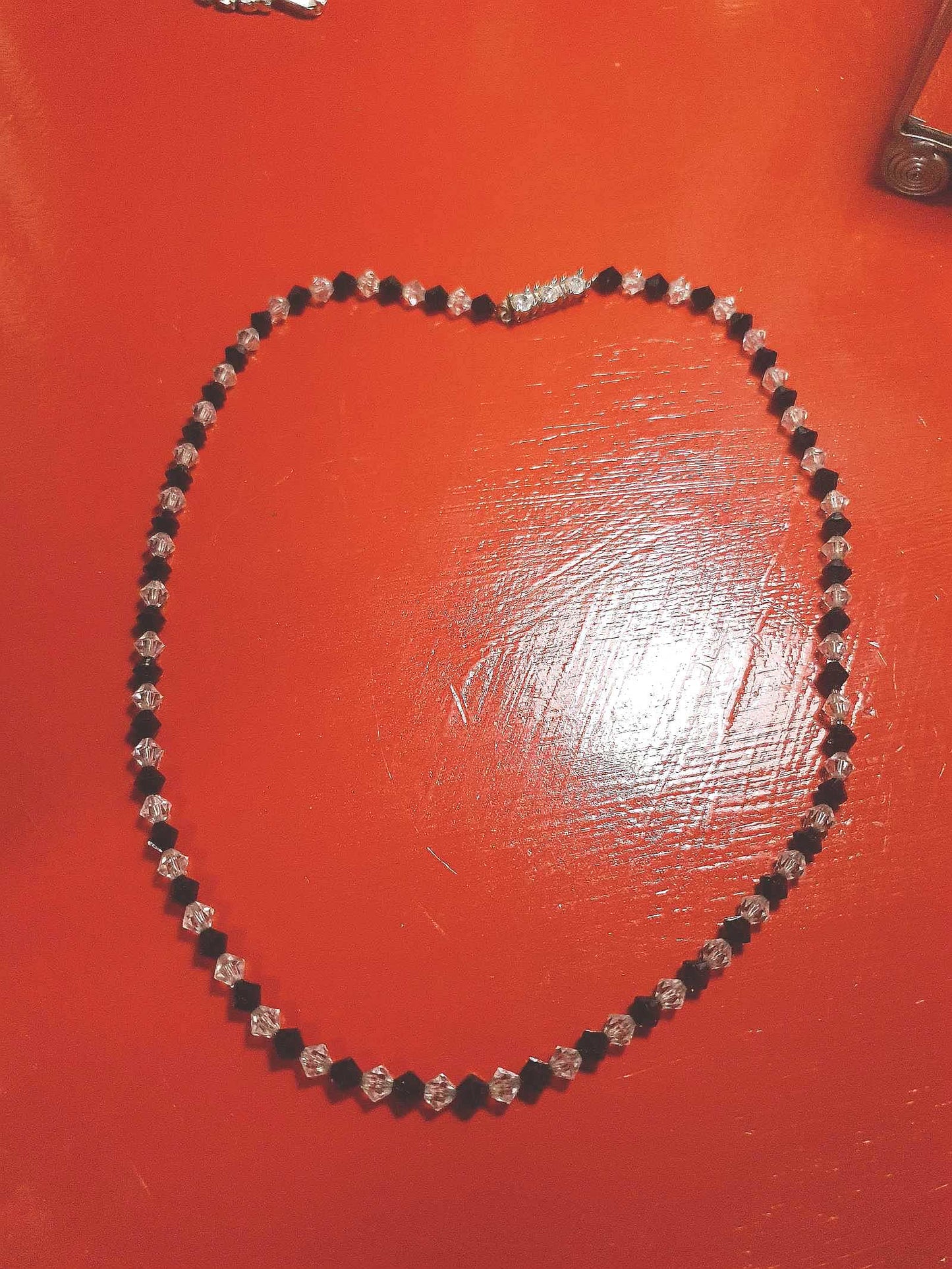Vintage 1950s Crystal Necklace 18" Rhinestone Clear Black Mid-Century