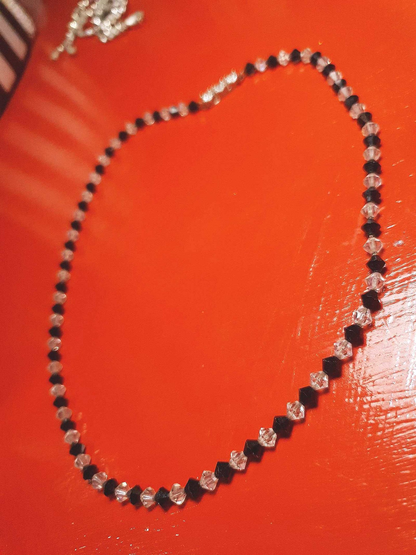 Vintage 1950s Crystal Necklace 18" Rhinestone Clear Black Mid-Century