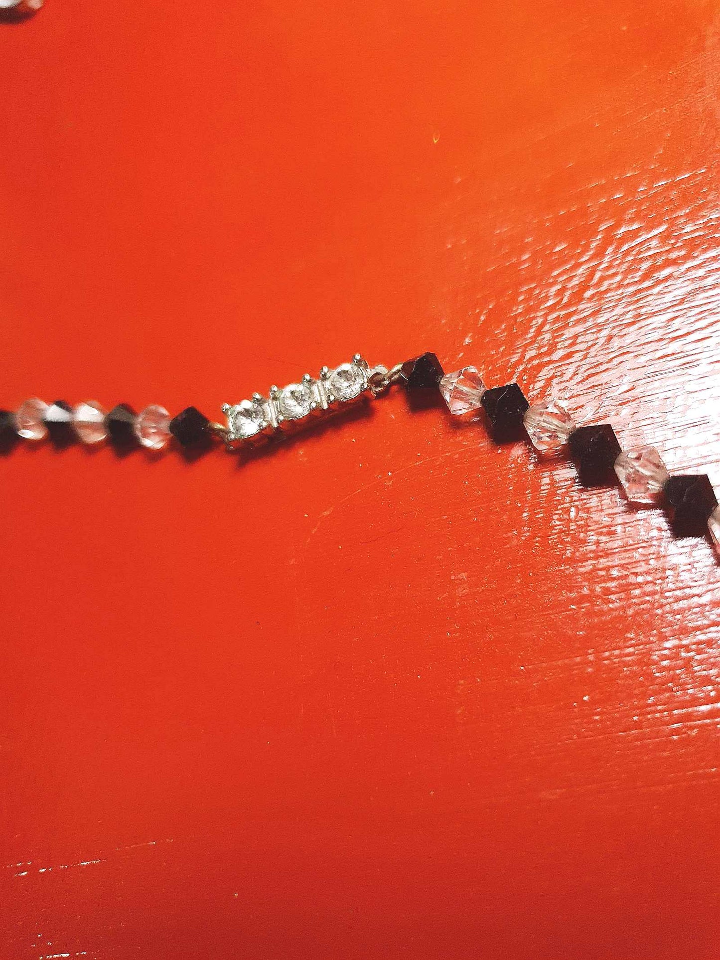 Vintage 1950s Crystal Necklace 18" Rhinestone Clear Black Mid-Century