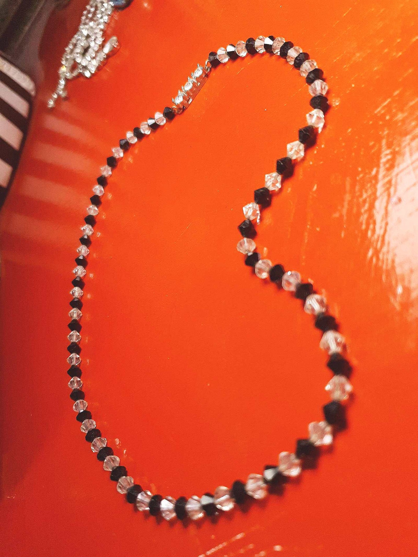 Vintage 1950s Crystal Necklace 18" Rhinestone Clear Black Mid-Century