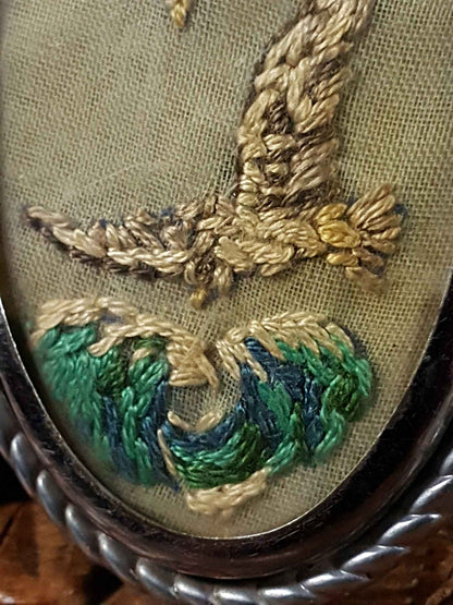 Vintage 1950s Embroidered Brooch Tapestry Birds & Sea - RARE