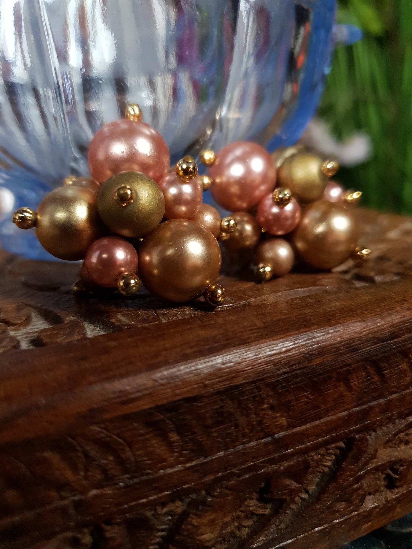 Vintage 1950s Mid Century Earrings Faux Pearl Atomic Sputnik Pink Gold