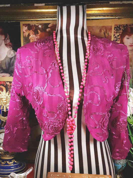 Vintage 1950s Pink Ceramic Bead Necklace 54" Longline Mid-Century