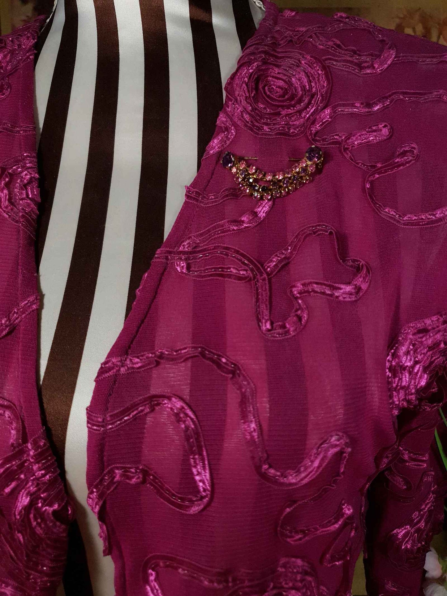 Vintage 1950s Rhinestone Brooch Pink Purple Three Tiers Mid Century