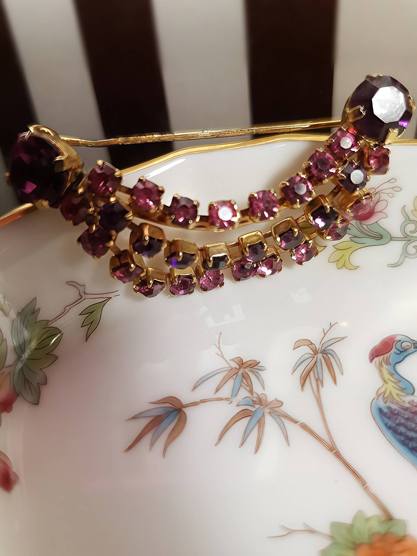Vintage 1950s Rhinestone Brooch Pink Purple Three Tiers Mid Century