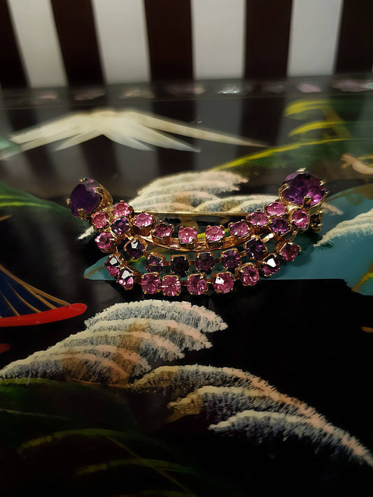 Vintage 1950s Rhinestone Brooch Pink Purple Three Tiers Mid Century
