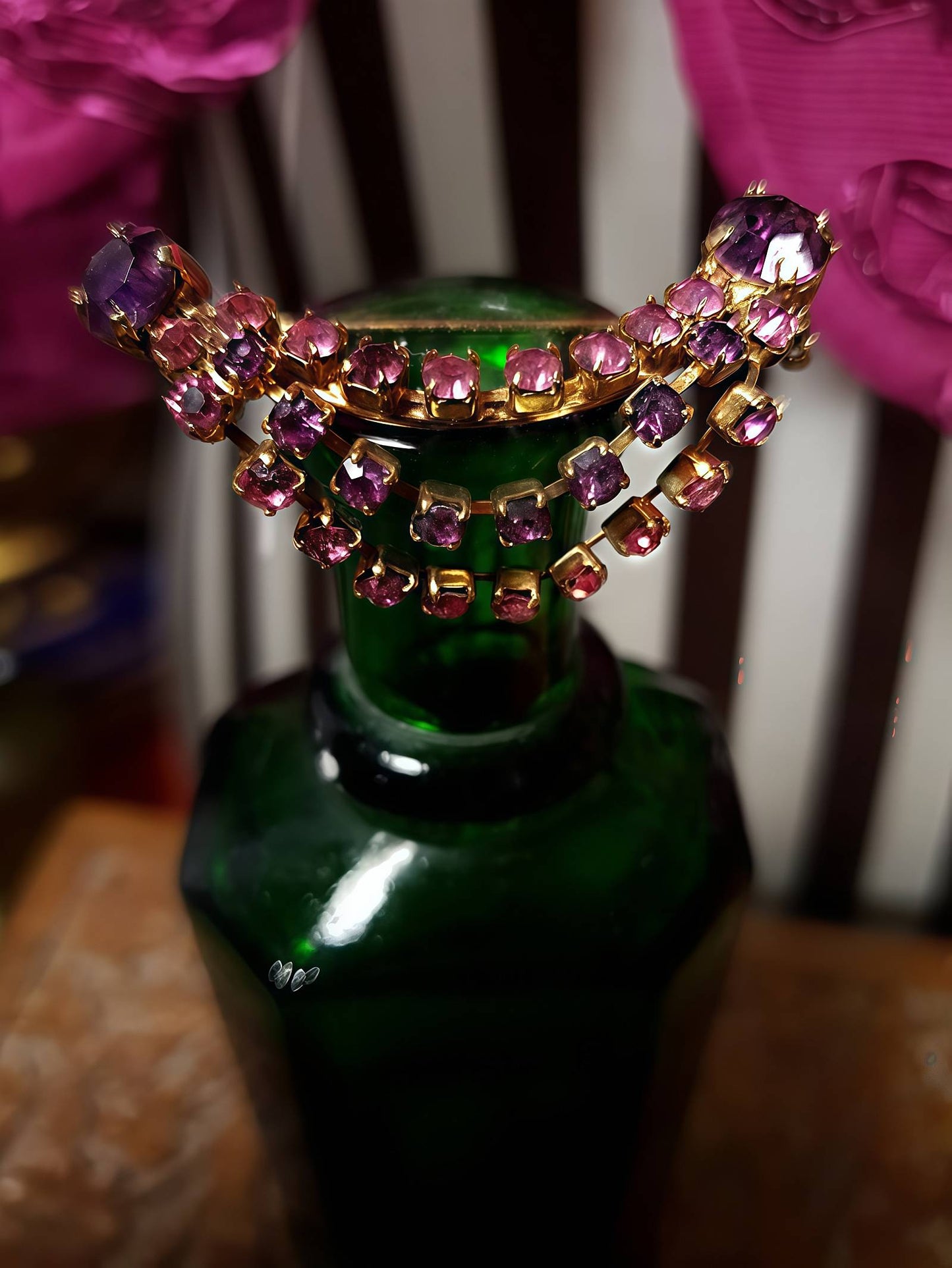 Vintage 1950s Rhinestone Brooch Pink Purple Three Tiers Mid Century