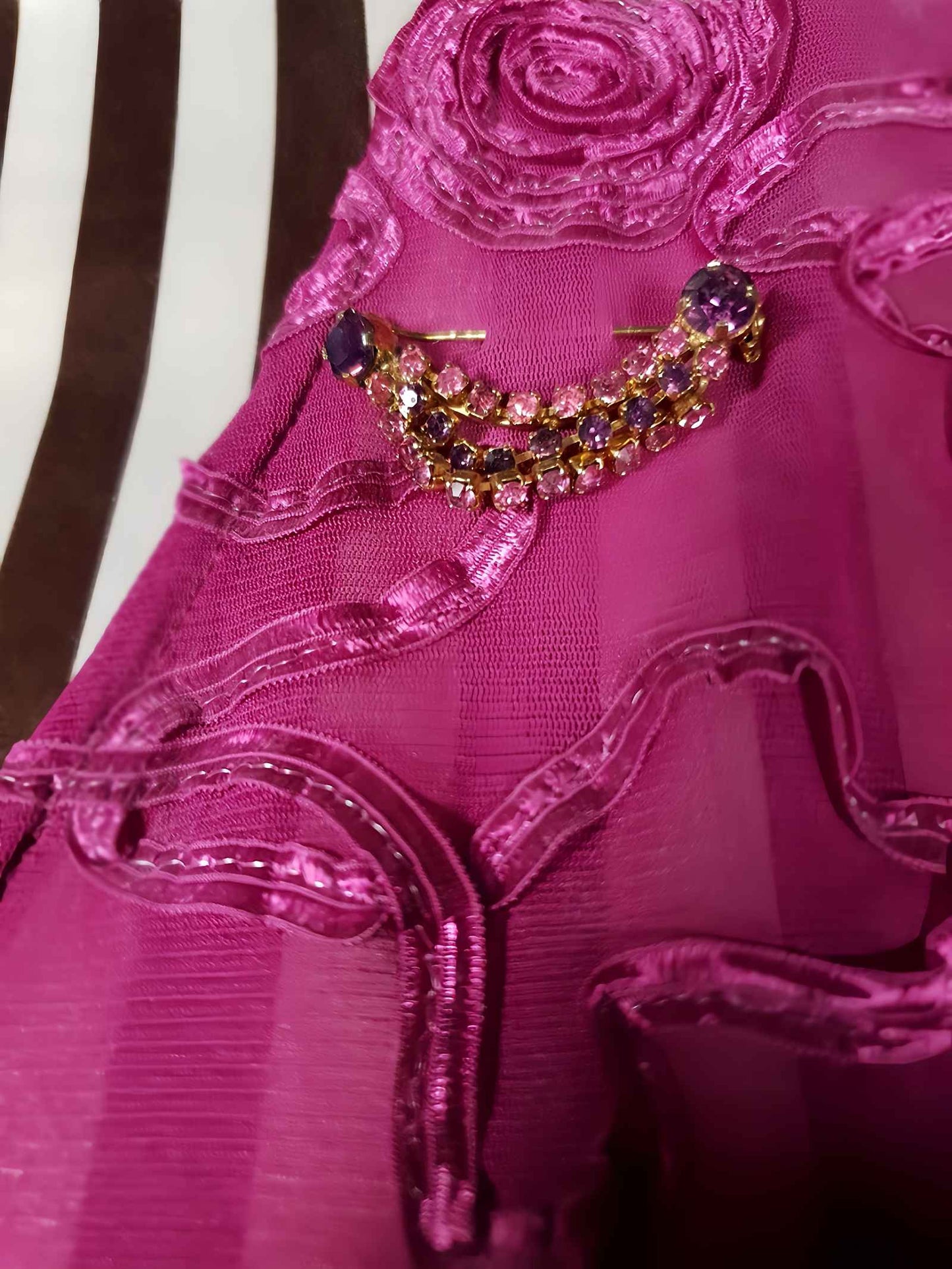 Vintage 1950s Rhinestone Brooch Pink Purple Three Tiers Mid Century