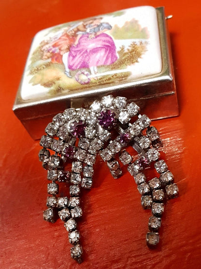 Vintage 1950s Rhinestone Dangle Earrings Drop Diamante Leverback