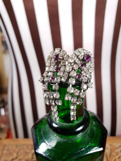Vintage 1950s Rhinestone Dangle Earrings Drop Diamante Leverback