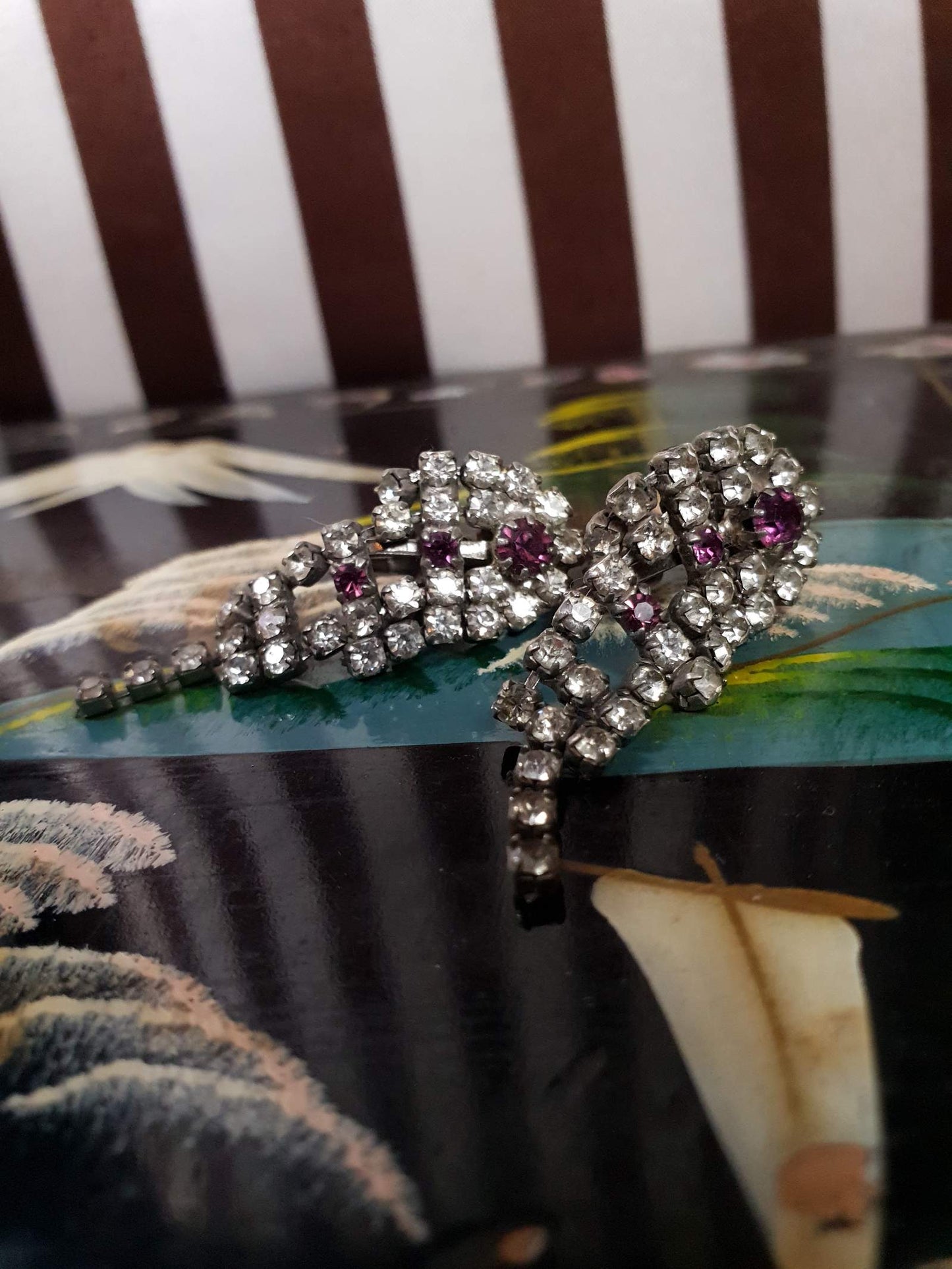 Vintage 1950s Rhinestone Dangle Earrings Drop Diamante Leverback