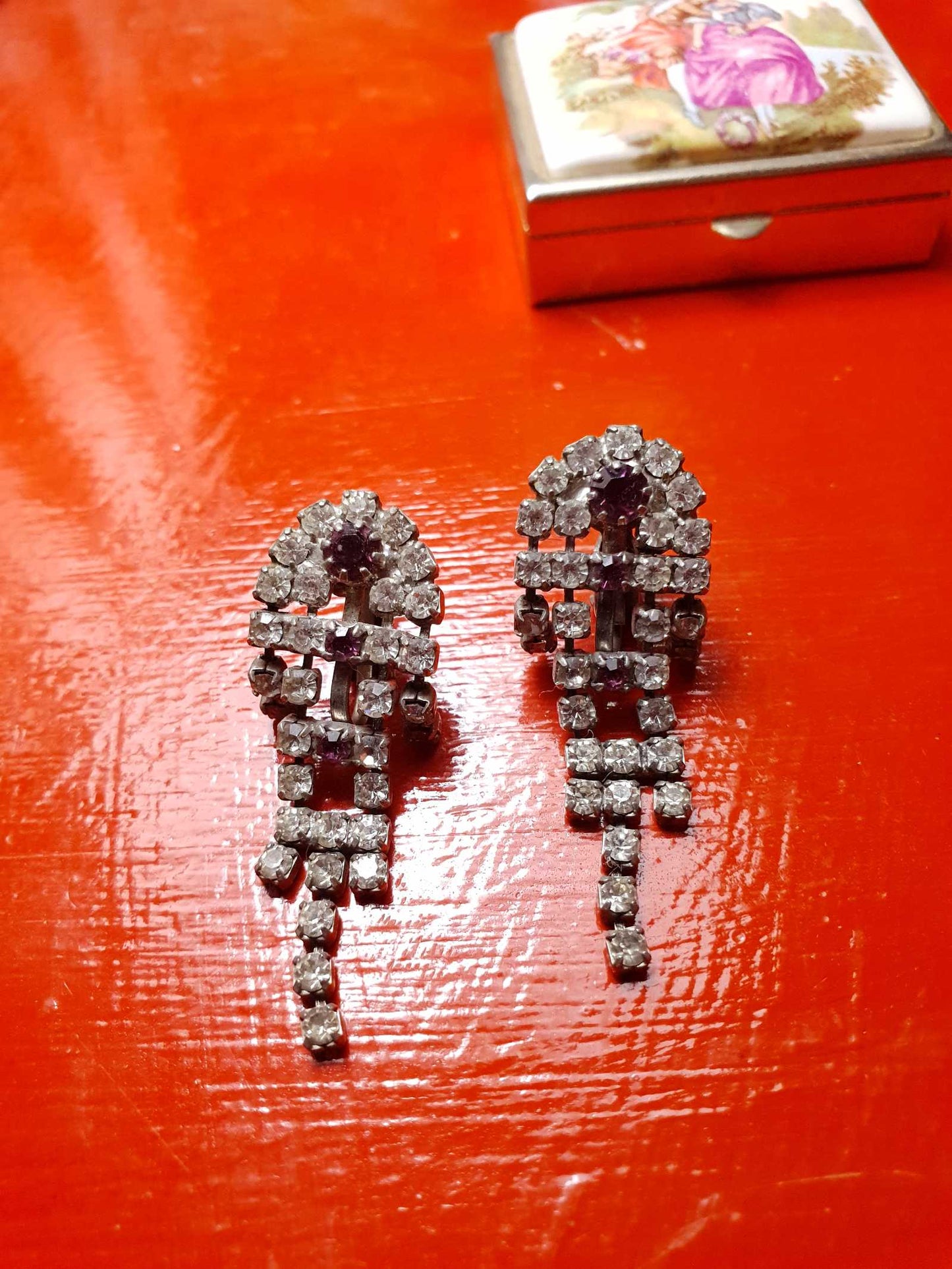 Vintage 1950s Rhinestone Dangle Earrings Drop Diamante Leverback