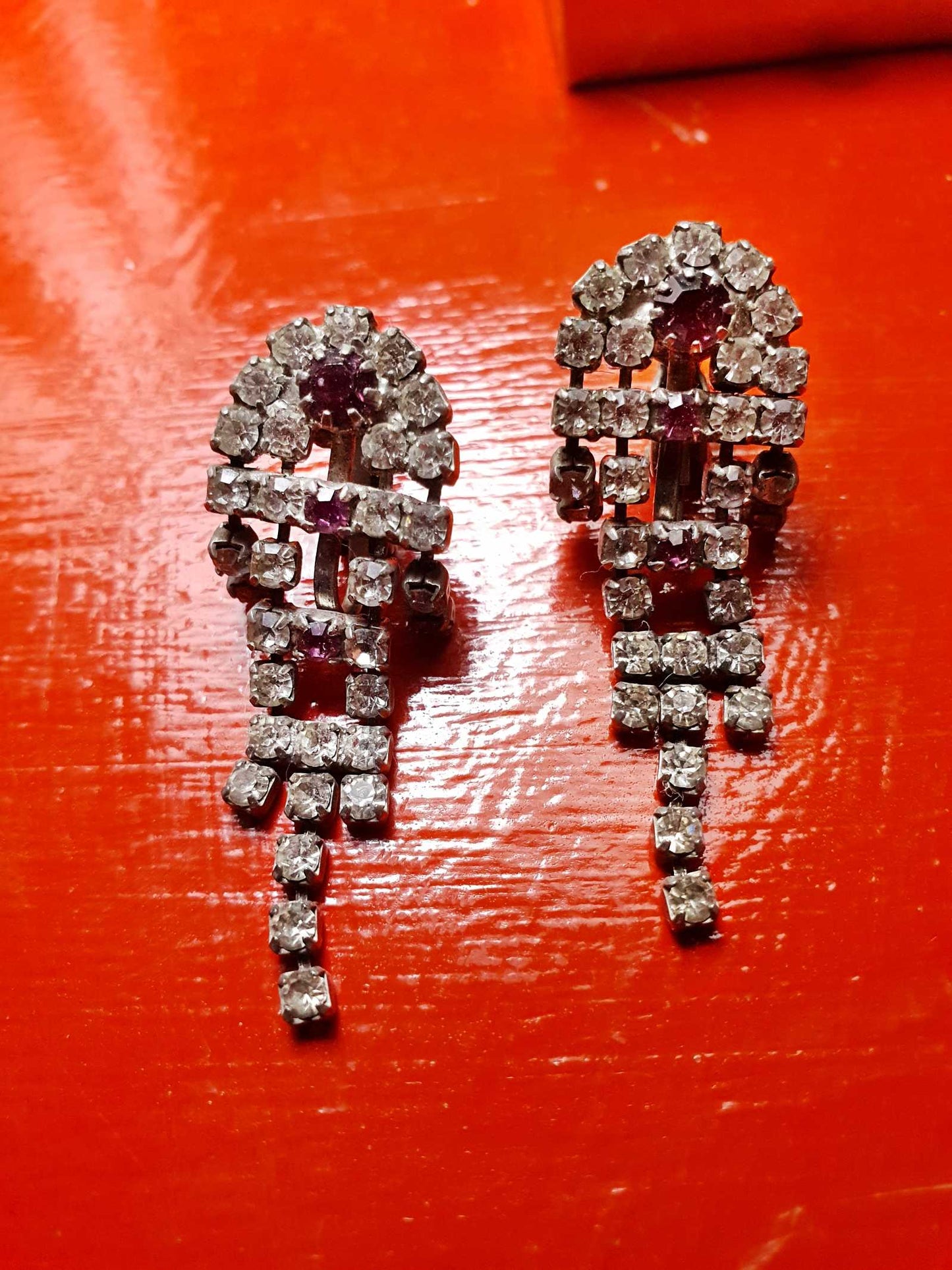 Vintage 1950s Rhinestone Dangle Earrings Drop Diamante Leverback