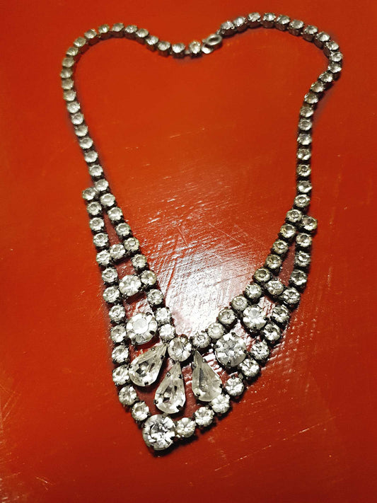Vintage 1950s Rhinestone Necklace Choker 15" Clear Mid-Century