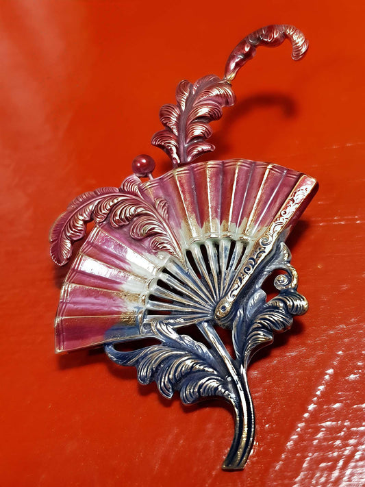 Vintage 1960s Damascene Fan Brooch - RARE