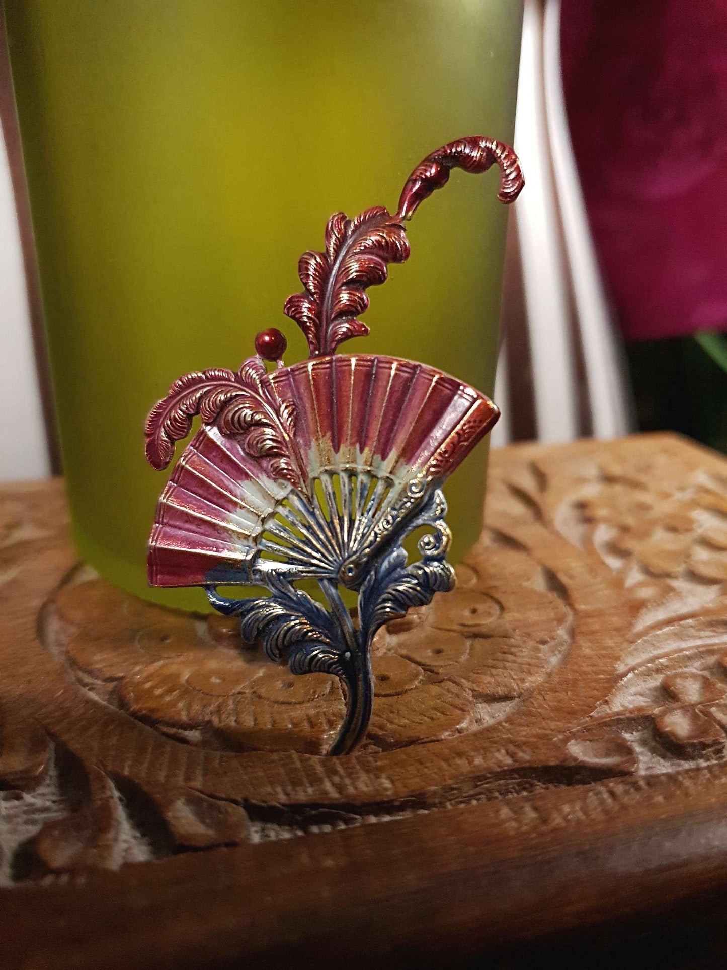 Vintage 1960s Damascene Fan Brooch - RARE