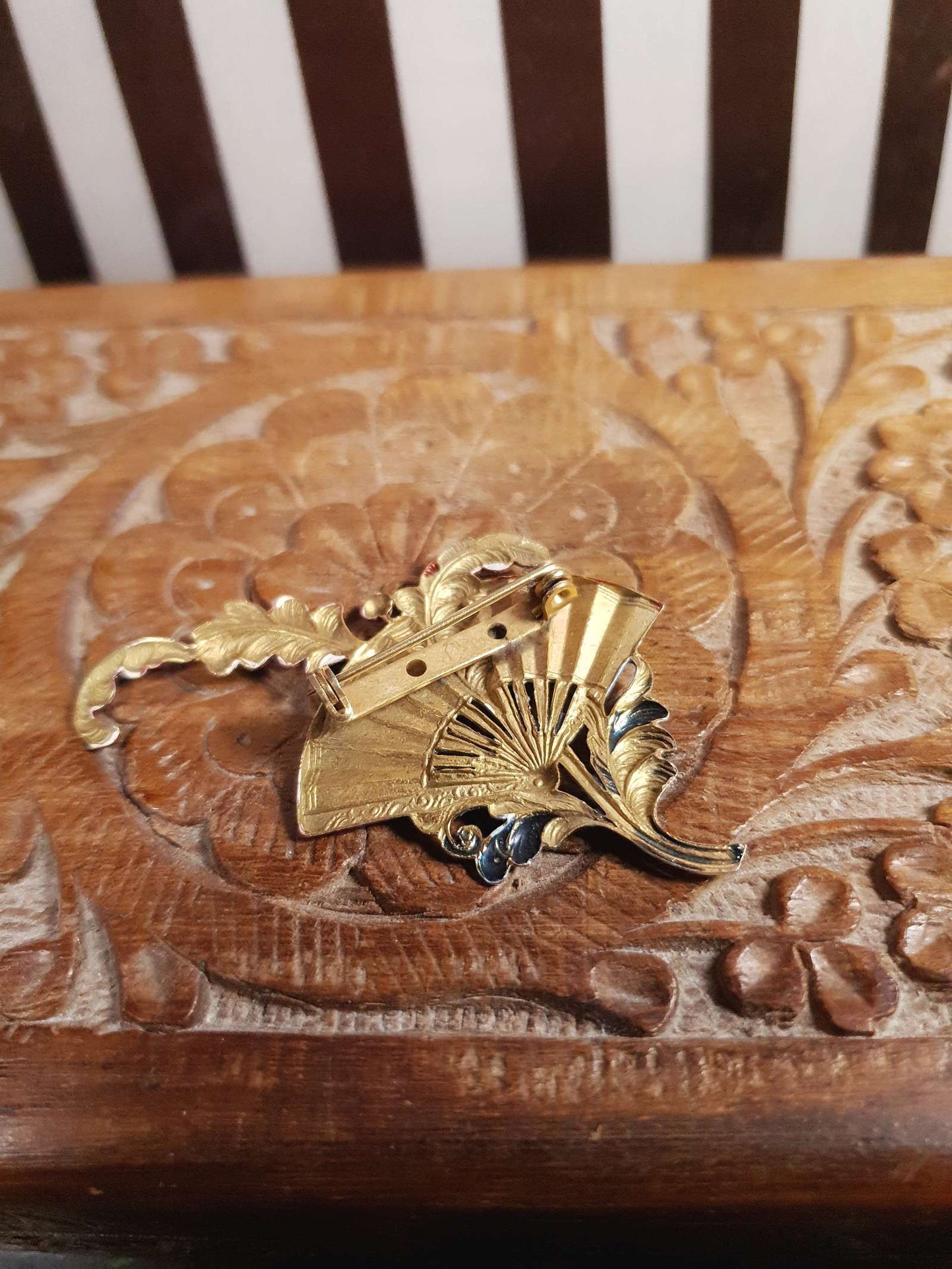 Vintage 1960s Damascene Fan Brooch - RARE