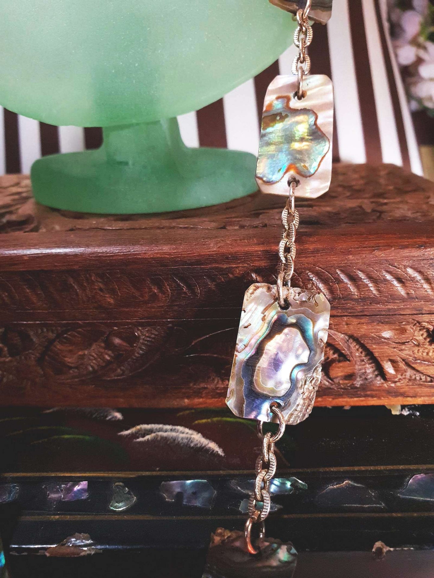 Vintage Abalone Shell Necklace 28.5" 1960s Paua Gold-Tone