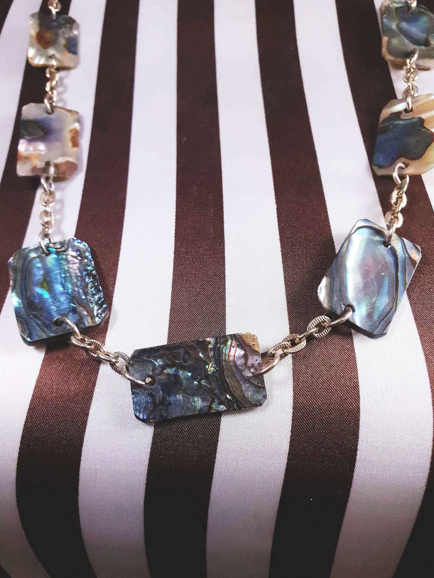 Vintage Abalone Shell Necklace 28.5" 1960s Paua Gold-Tone