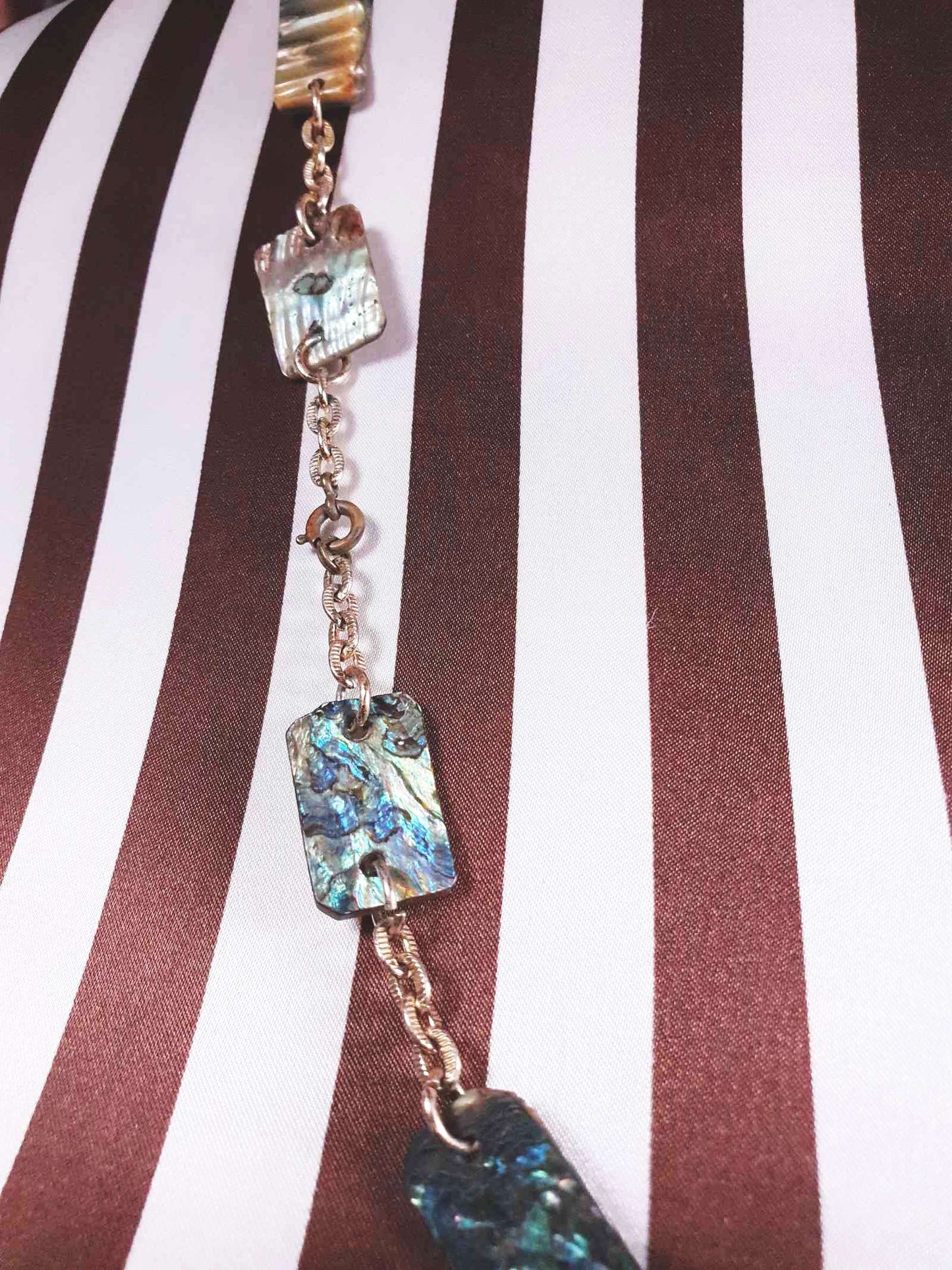 Vintage Abalone Shell Necklace 28.5" 1960s Paua Gold-Tone