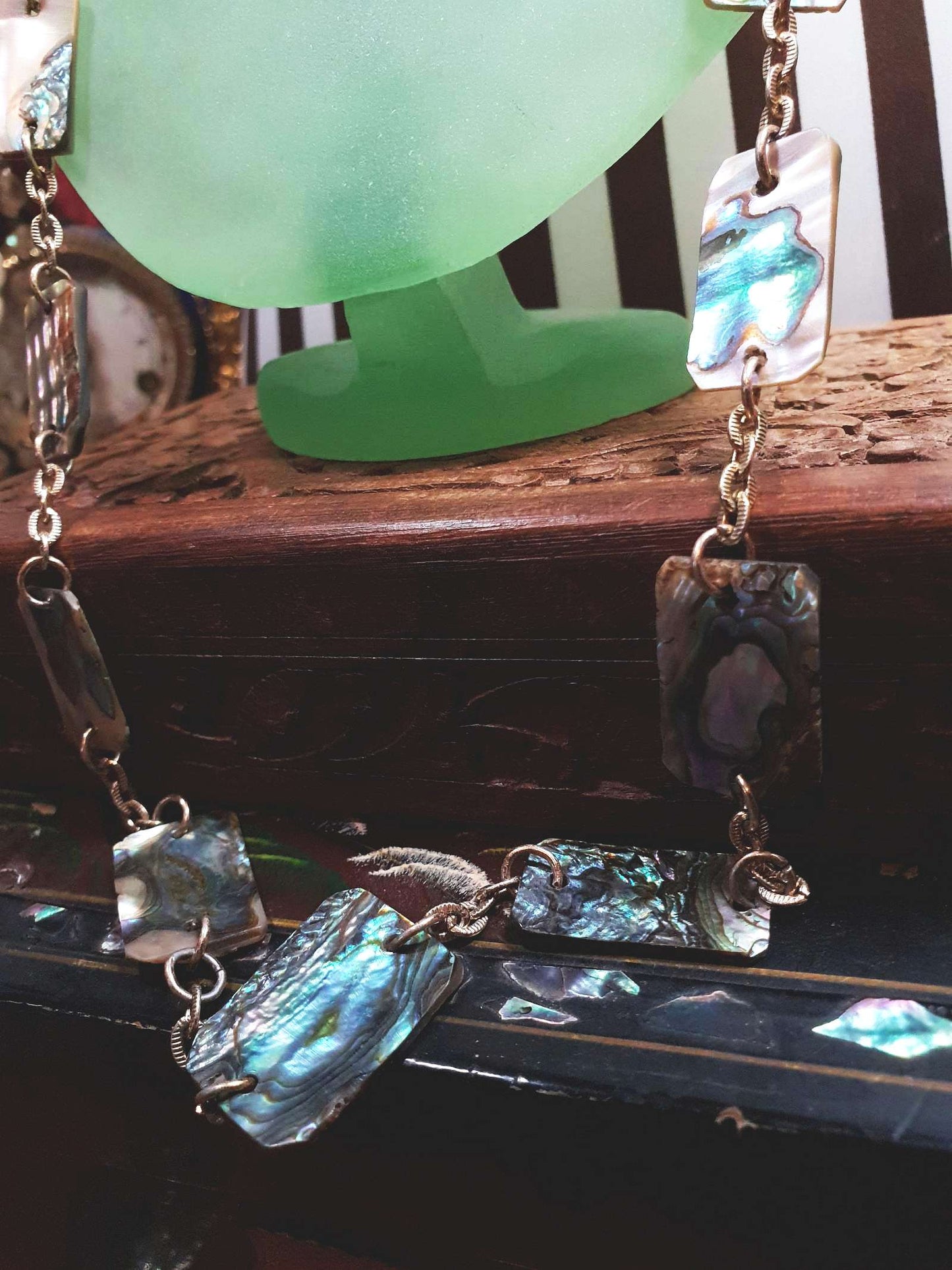 Vintage Abalone Shell Necklace 28.5" 1960s Paua Gold-Tone