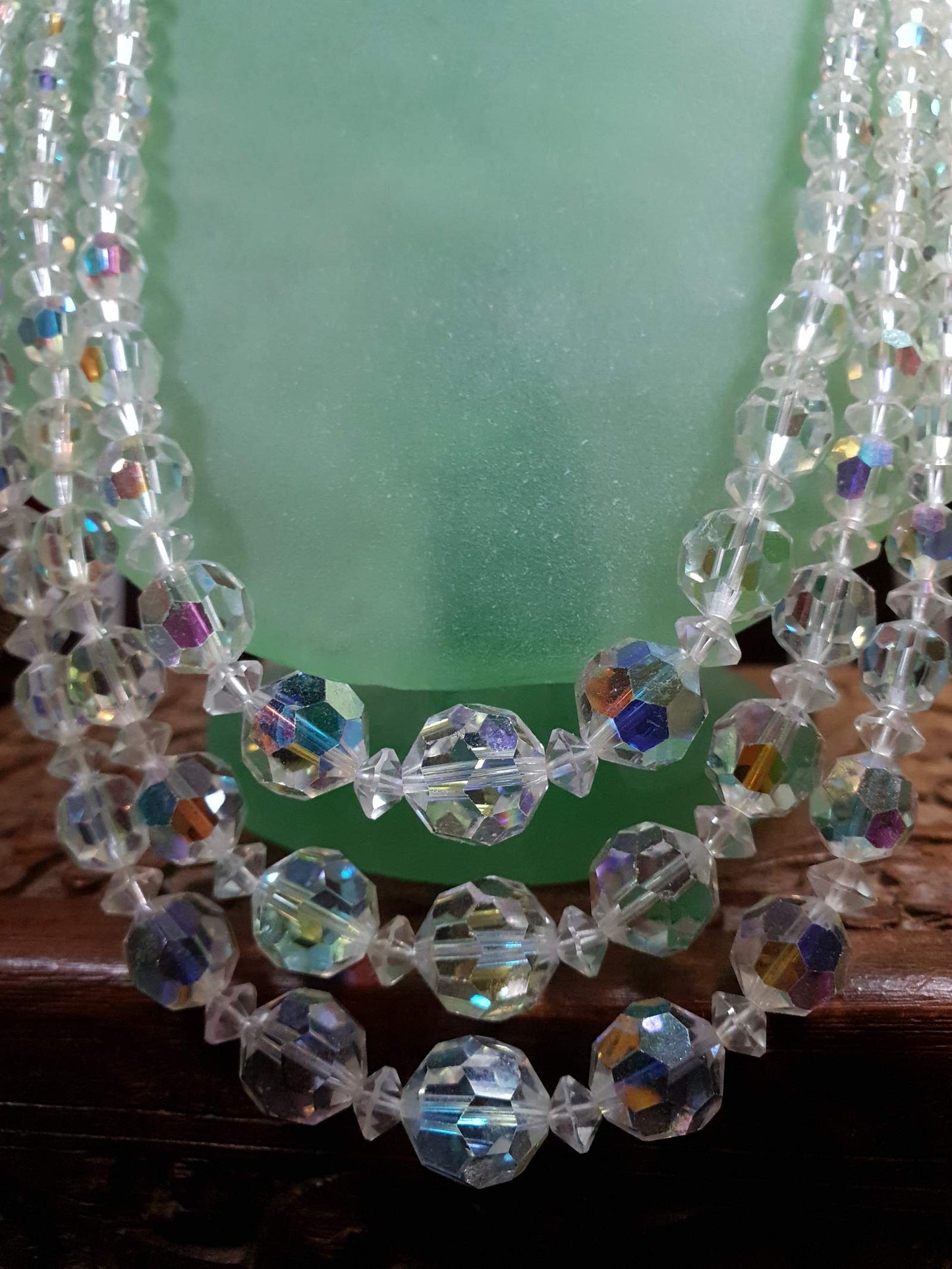 Vintage 1960s Aurora Borealis Crystal Necklace 20" AB Three Strand Rhinestone - Rare