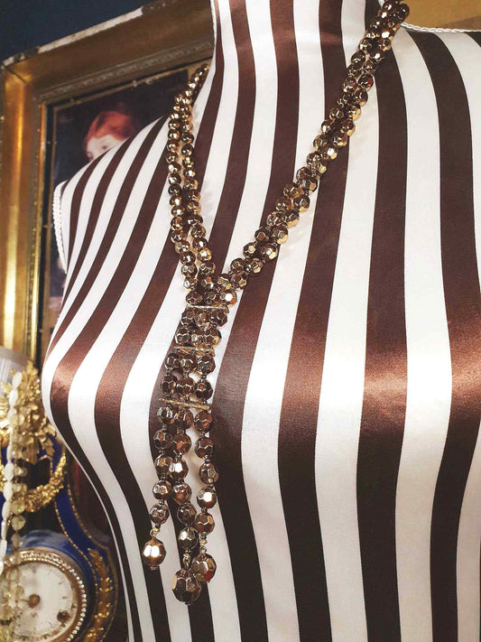 Vintage 1960s Beaded Necklace 25" Copper Sheen Double Strand