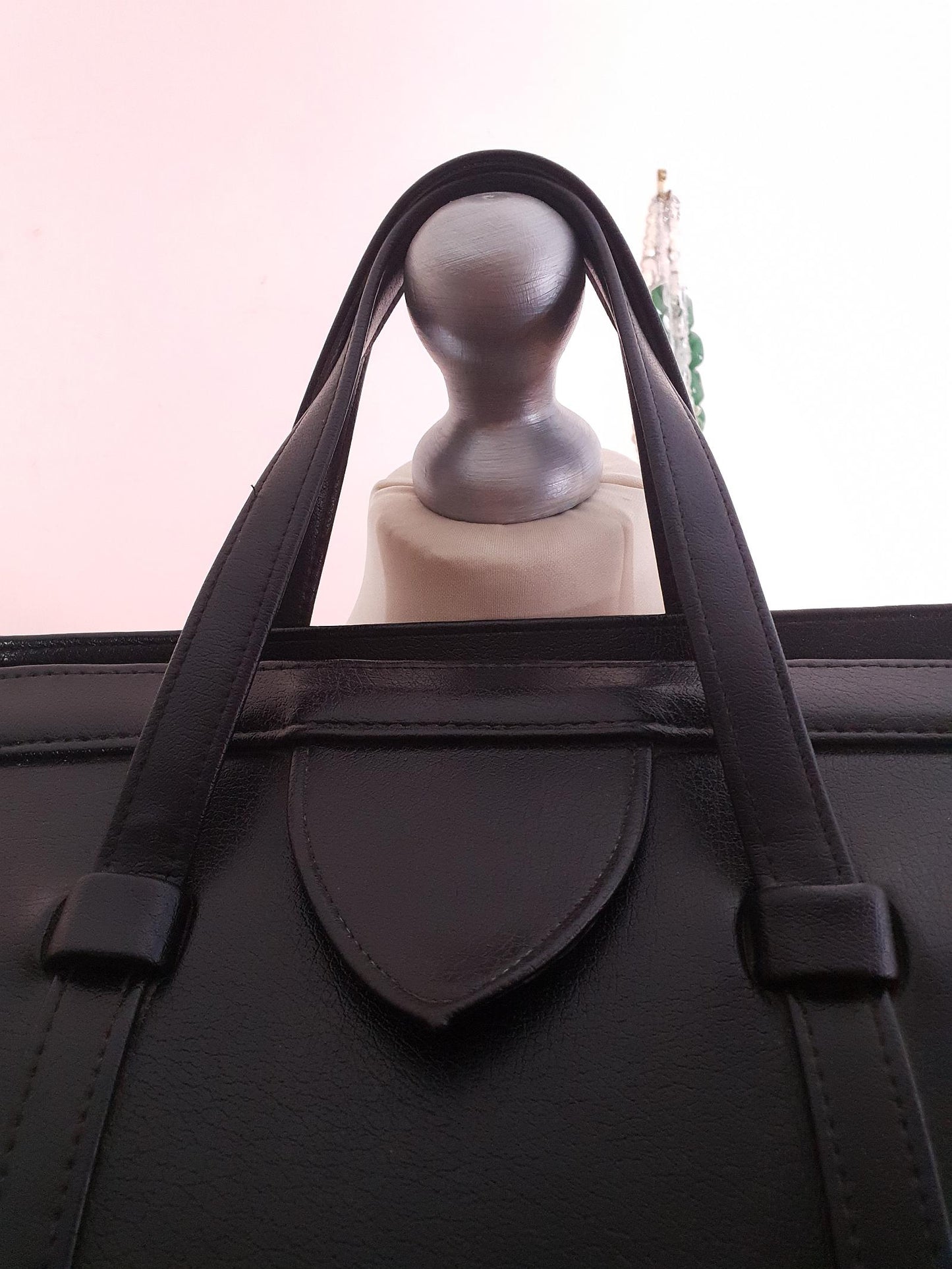 Vintage 1960s Black Handbag Tote Retro Bag Top Handle