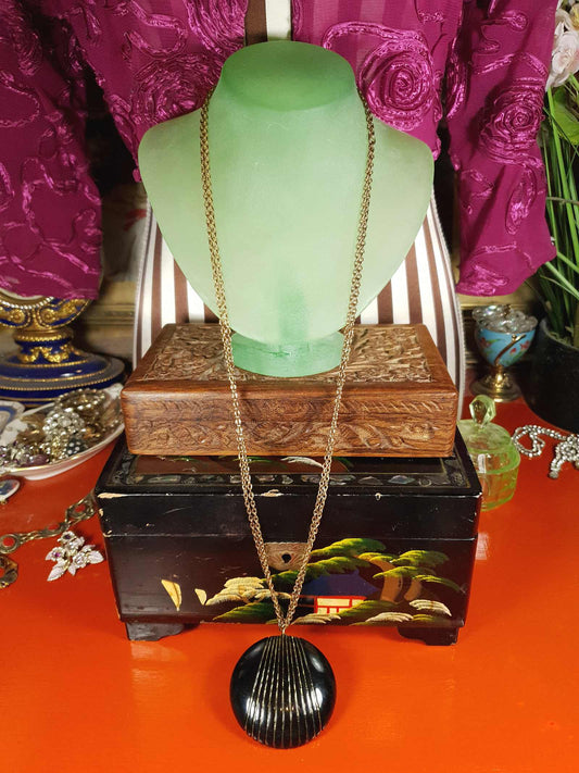 Vintage 1960s Black Pendant Necklace 30" Mod Retro