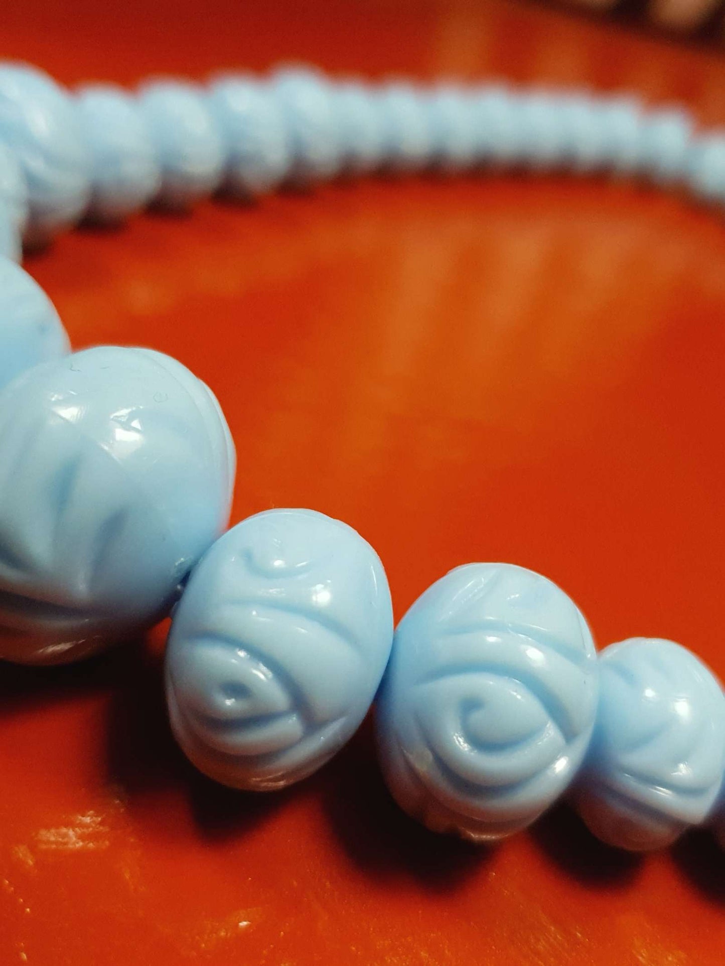 Vintage 1960s Blue Carved Resin Necklace 18.5" Retro