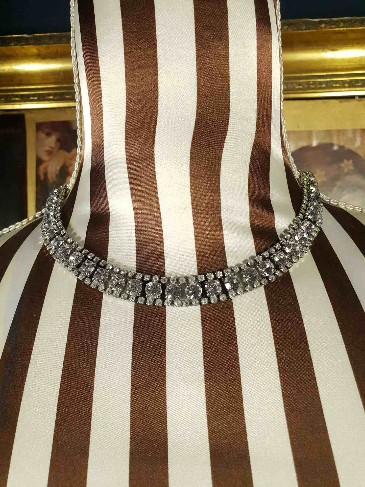 Vintage 1960s Rhinestone Choker Necklace Clear 15.5" Diamante