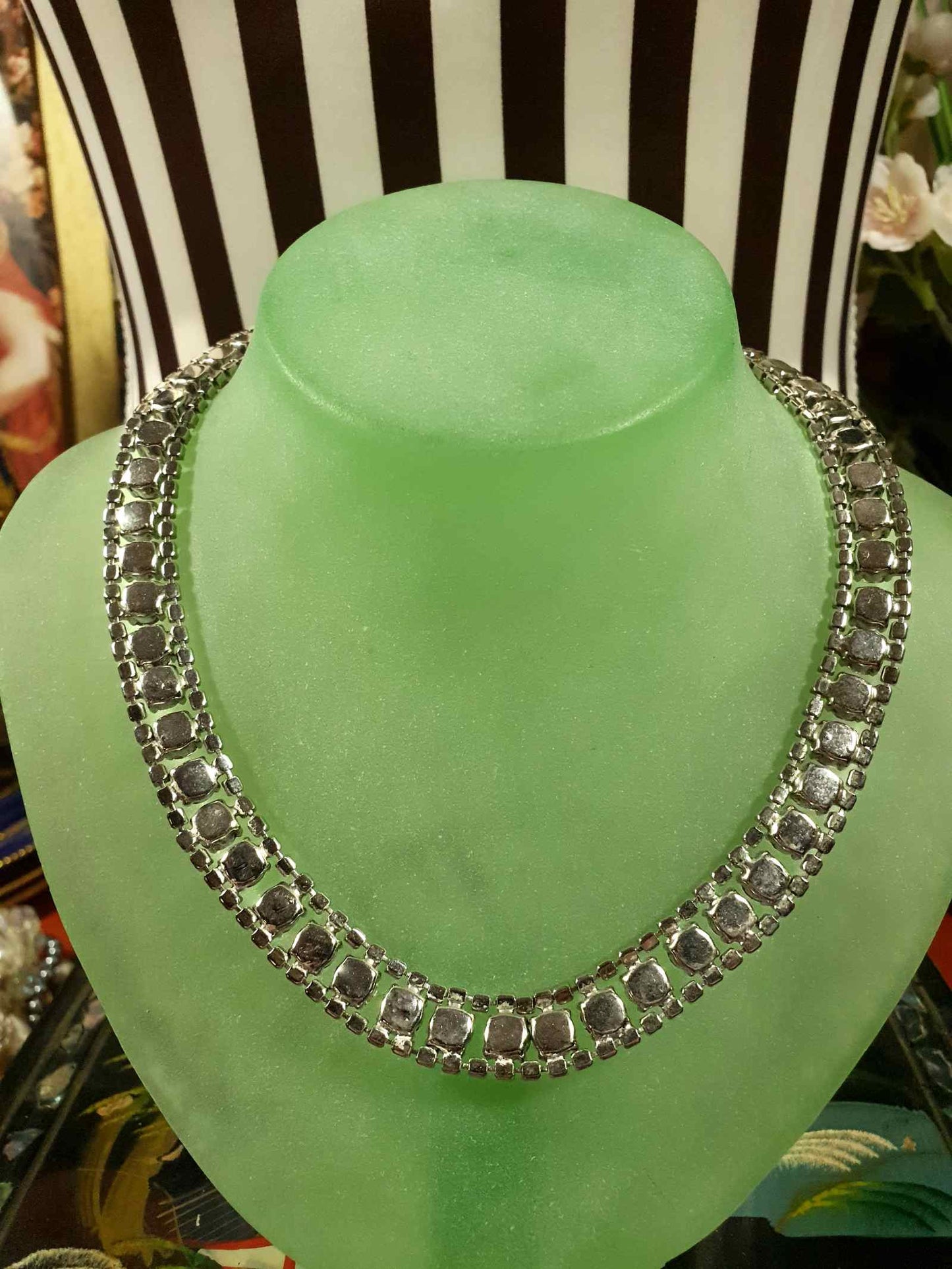 Vintage 1960s Rhinestone Choker Necklace Clear 15.5" Diamante