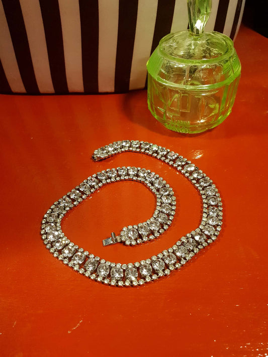 Vintage 1960s Rhinestone Choker Necklace Clear 15.5" Diamante