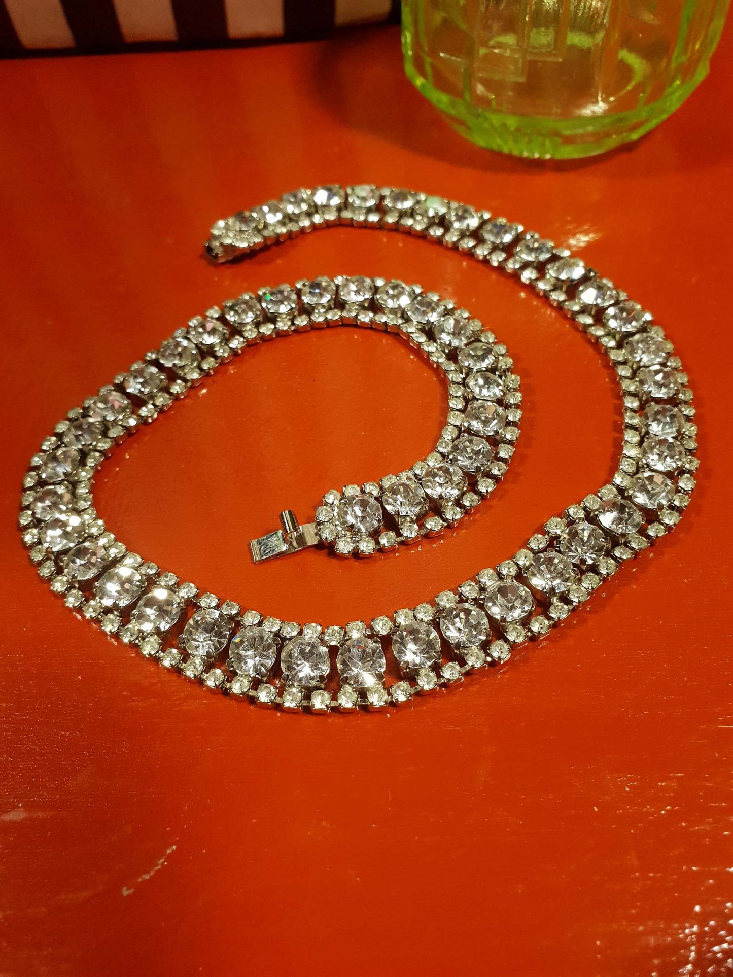 Vintage 1960s Rhinestone Choker Necklace Clear 15.5" Diamante