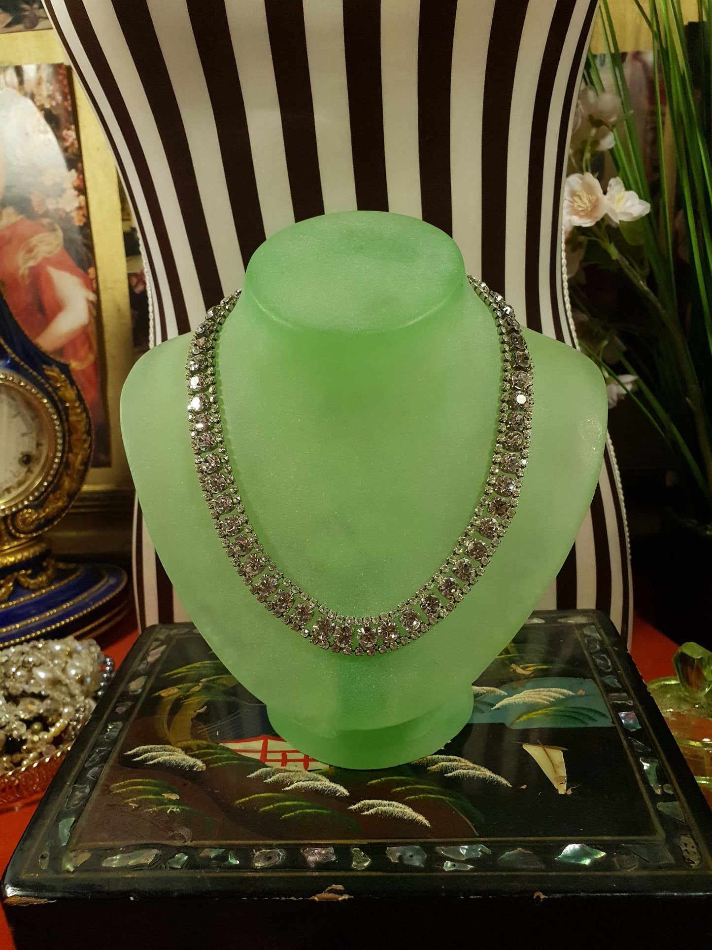 Vintage 1960s Rhinestone Choker Necklace Clear 15.5" Diamante